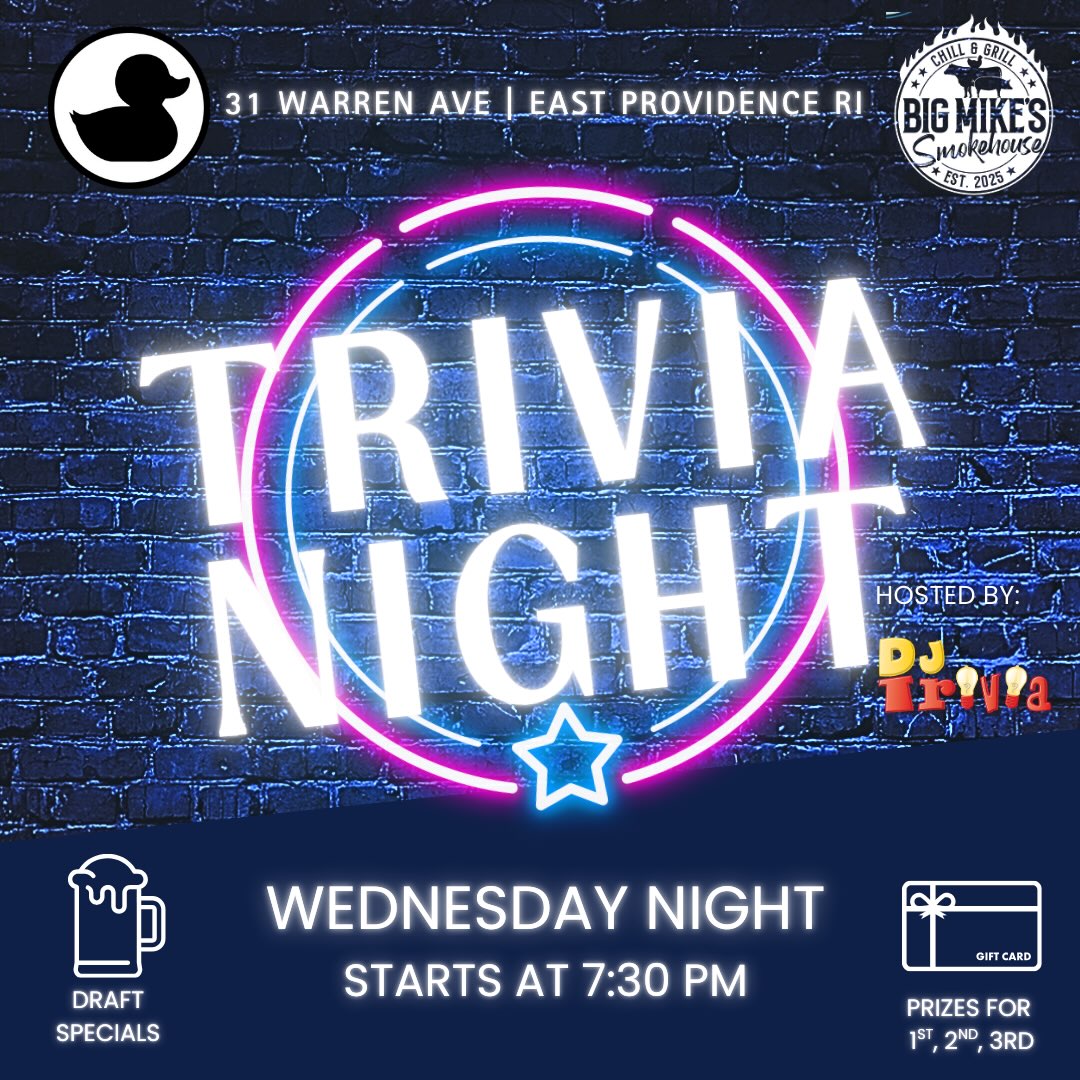 Going to the Arnez J show tonight at the Comedy Connection?
Stop in for a drink before or after the show.
Trivia tonight from 7:30-9pm!
Hosted by DJ Trivia!
#trivia #comedy #eastprovidence #blackduck