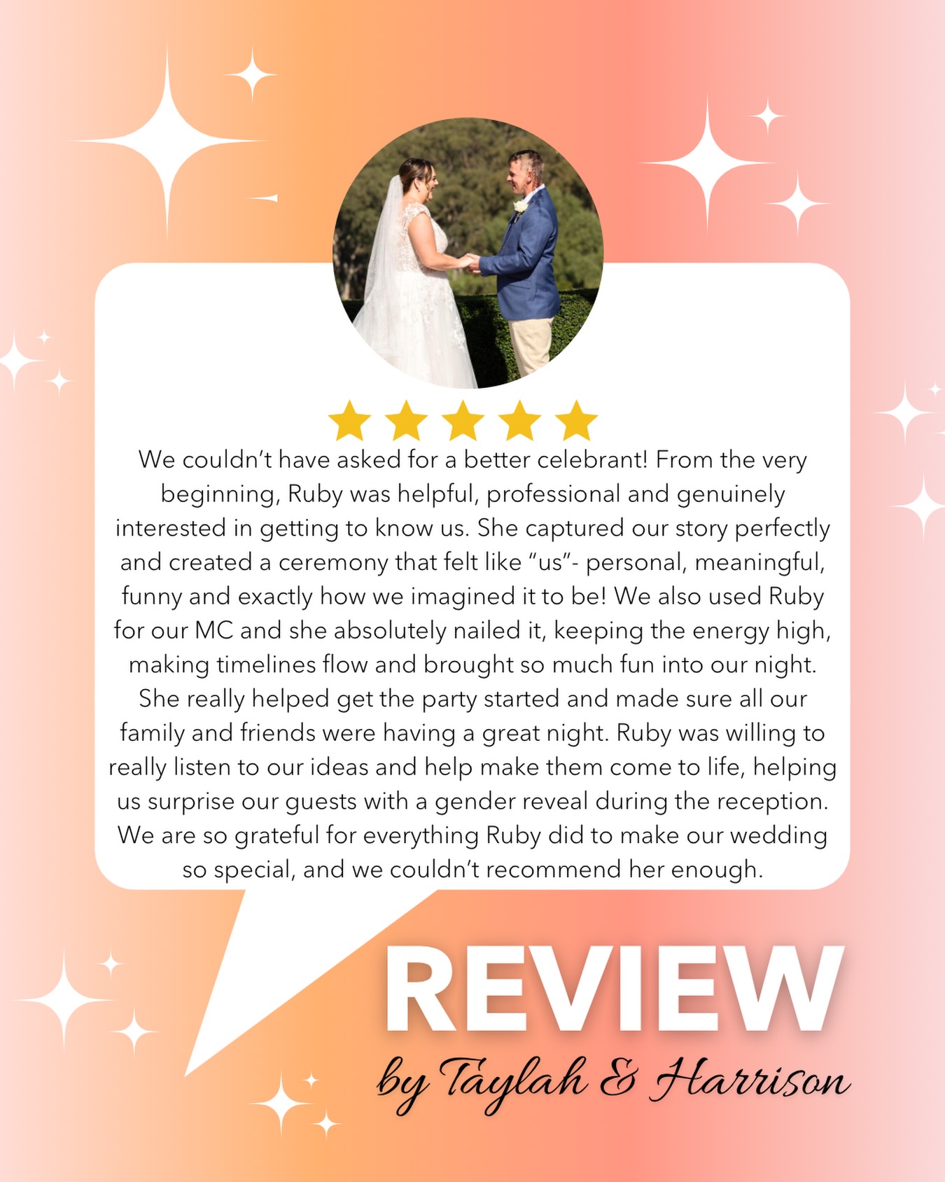 ⭐️⭐️⭐️⭐️⭐️ Feeling very grateful for this lovely review. Thank you for trusting me to be part of your special day 🤍
#melbournecelebrant #melbourneweddings #melbournewedding