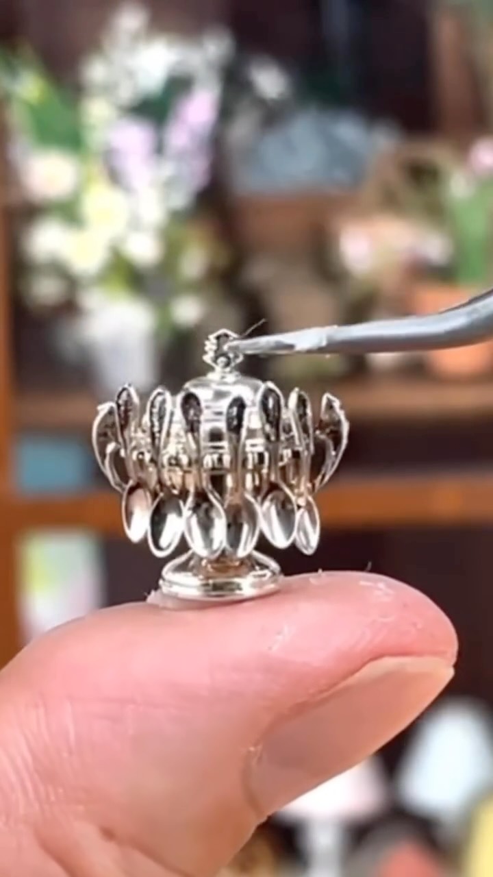Sterling silver vintage style Victorian spooner by the incredibly talented Pete Aquisto with TWELVE tiny removable spoons. I know I know....the hair. #swoon #dollhouse #miniature