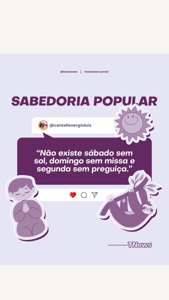 As frases de sabedoria popular seguem marcando presença por aqui! Desta vez, a contribuição é do ouvinte Sergio Luiz Cantelle, que compartilhou um daqueles ditados bem-humorados que muita gente já ouviu por aí:
"Não existe sábado sem sol, domingo sem missa e segunda sem preguiça." 😄
Com um toque de humor e tradição, a frase lembra daqueles costumes e expressões que passam de geração em geração e continuam fazendo parte das conversas do dia a dia.
E você, conhece algum ditado ou ensinamento que faz parte da história da sua família? Compartilhe com a gente nos comentários!
#TNewsNoAr #RádioT #MarceloAlmeida #RobertaCanetti #Radiojornalismo #TNews #SabedoriaPopular