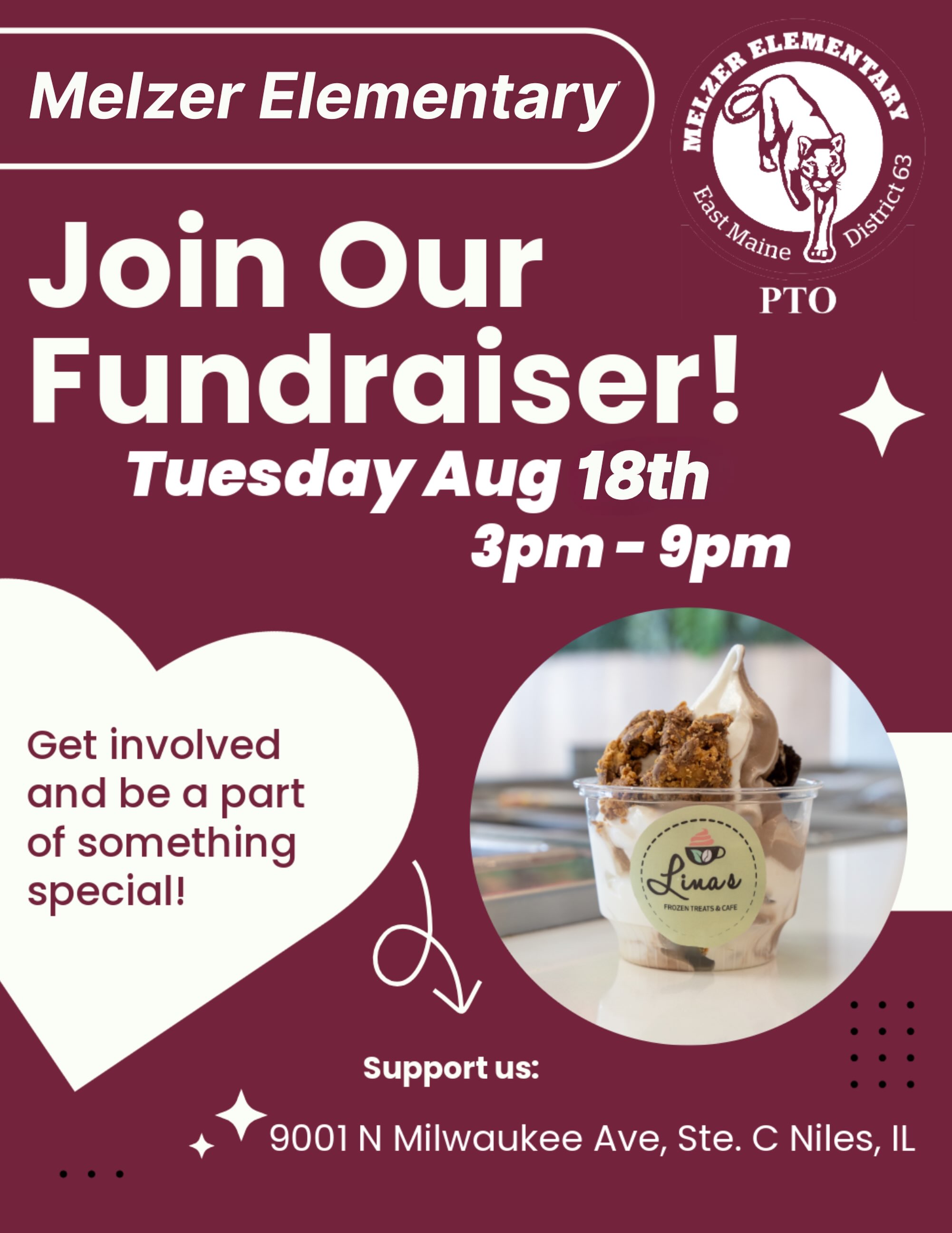 Join us next week Tuesday 8/18 for a fundraiser supporting the Melzer PTO as they gear up for the upcoming school year. A percentage of your purchase will be donated to the organization. Hope to see you there!