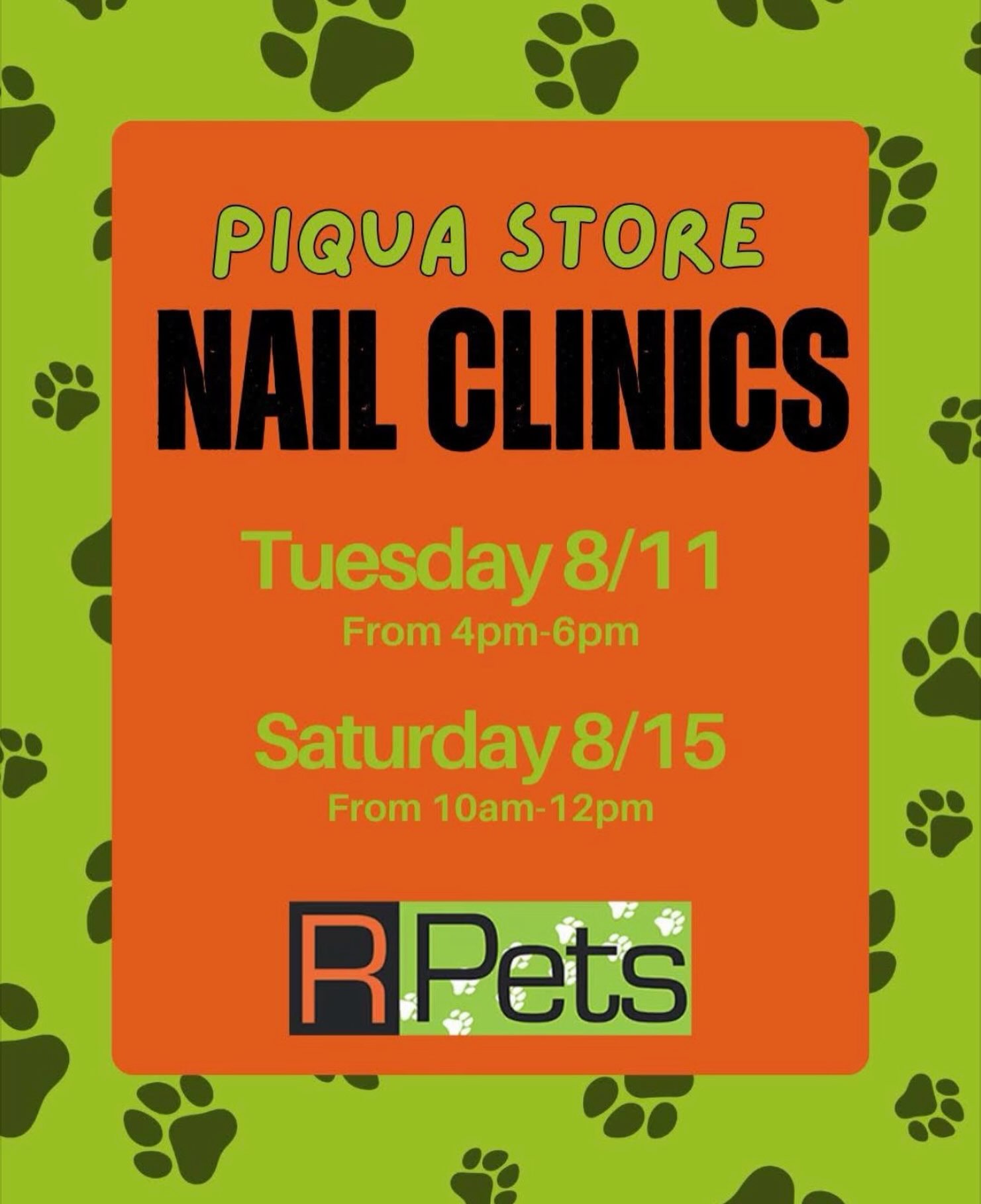 Our Piqua store has two nail clinics this week! Tomorrow and Saturday, see you then! 🐕🐾