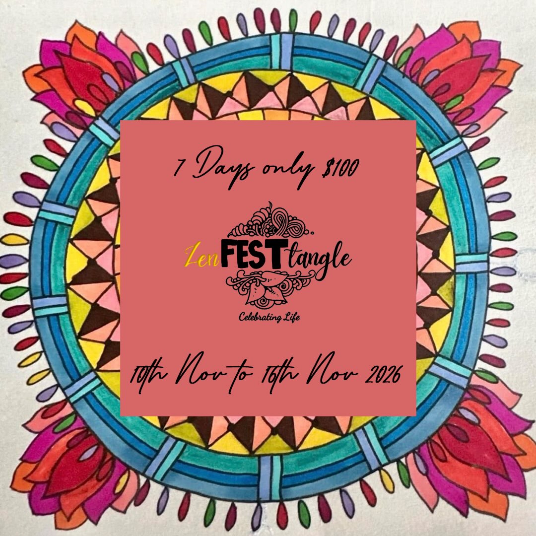 Seven inspiring classes over seven evenings.
Learn from seven talented Indian Certified Zentangle Teachers, each with their own unique style.
Fresh ideas that will add value to your own workshops.
Access to recordings, allowing you to revisit every lesson whenever you wish.
Become a part of a warm, welcoming international community and create together.
Whether you have attended before or this will be your very first ZENfesttangle, we would love to have you with us.
Registration Fee: USD 100
International Payments (PayPal):
https://www.paypal.com/ncp/payment/XLG6P4MFHQRJC
(Kindly pay in USD)
India (UPI):
https://imjo.in/dqgEbb
We hope you’ll join us for another unforgettable week of creativity, mindfulness and friendship.
See you at ZENfesttangle 7.0! Register now!
#czt #zentangle #online #event #registernow