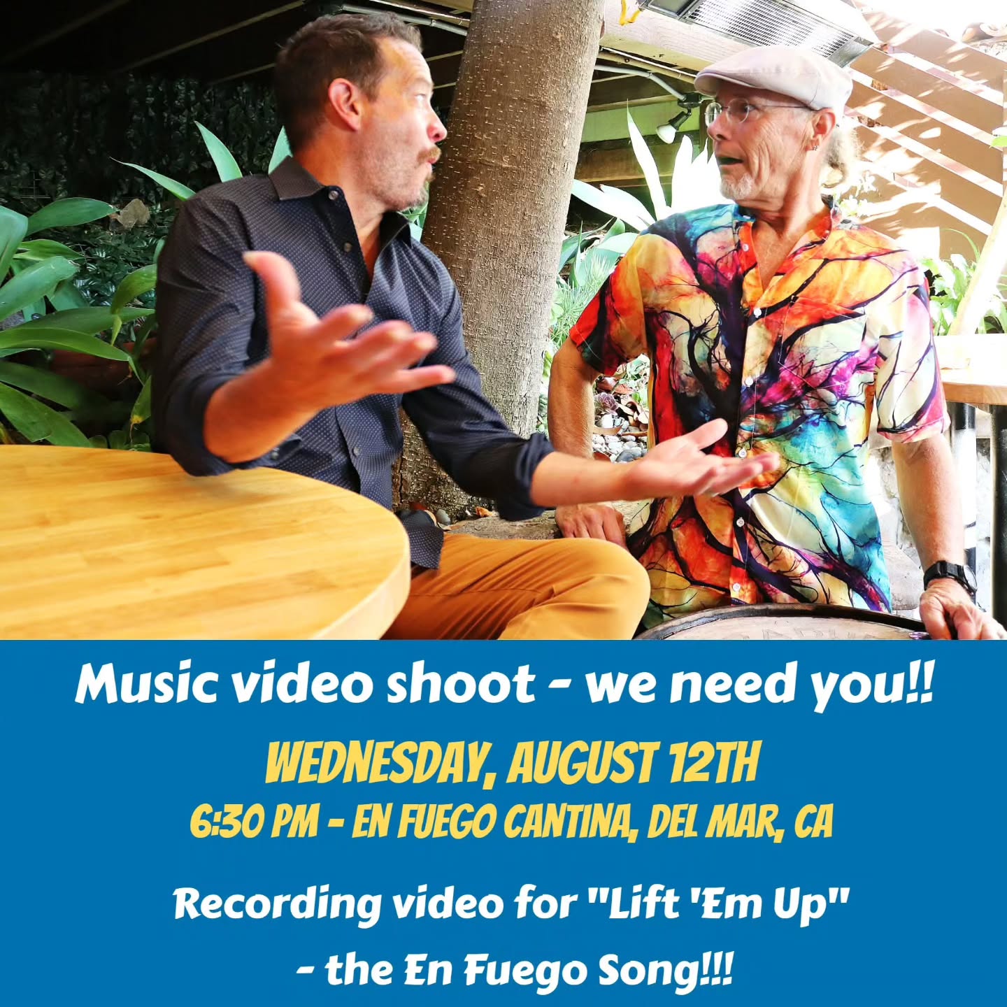 We need your voices and your lovely smiles tomorrow at @enfuegocantina - recording the video for the infamous (and currently nonfamous) En Fuego song. See you there!!! @leecoulter and @heyrhea are coming to jam too!