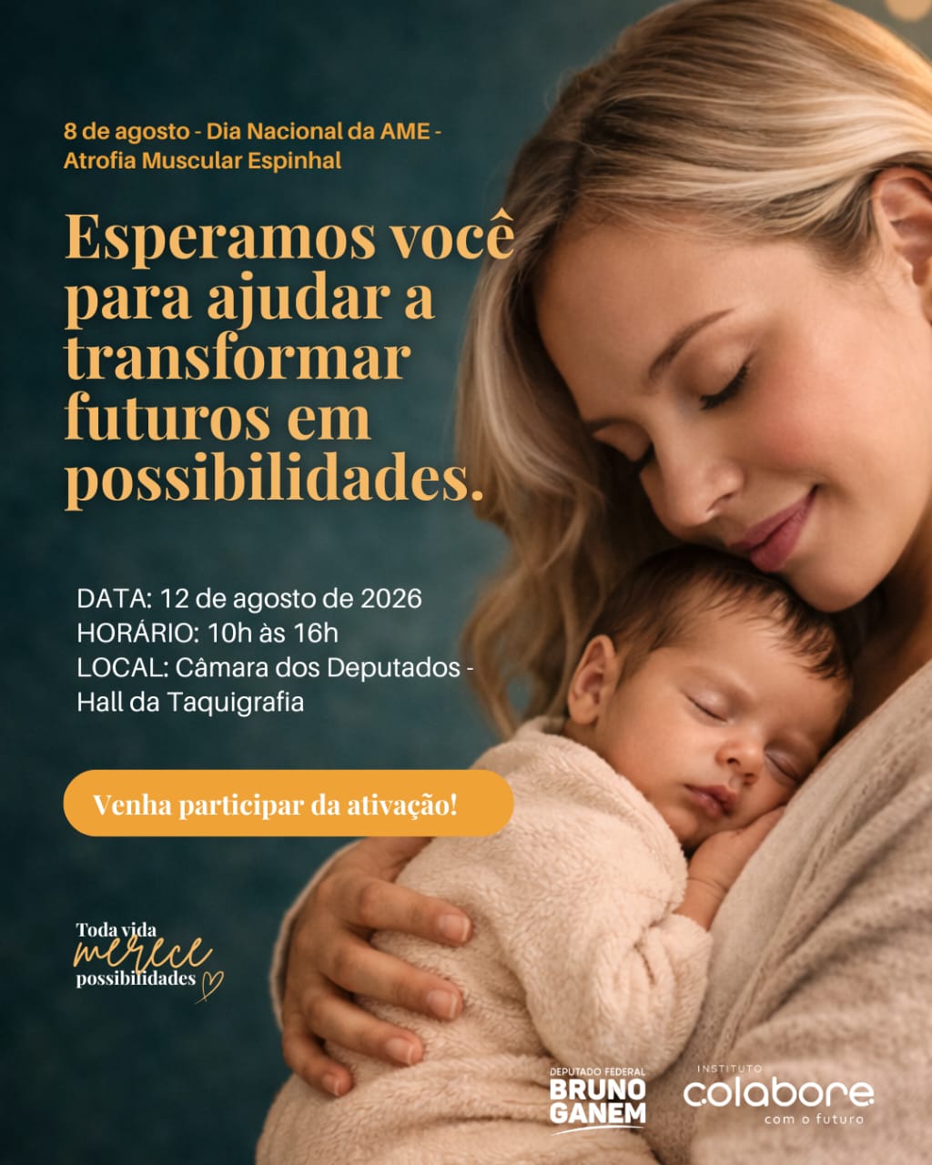 👣 O futuro de uma criança pode começar com uma gotinha de sangue.
No dia 12 de agosto, a Câmara dos Deputados recebe uma ativação especial pelo Teste do Pezinho, para lembrar que ampliar a triagem neonatal é ampliar as chances de diagnóstico precoce, cuidado e futuro para milhares de crianças.
💛 E você também pode fazer parte dessa mobilização.
Passe pelo nosso espaço, conheça a iniciativa e deixe sua participação nessa causa.
📅 12 de agosto
📍 Câmara dos Deputados – Hall da Taquigrafia
🕐 10h às 16h
Porque quanto antes uma doença é descoberta, mais possibilidades uma história tem.
Esperamos você!