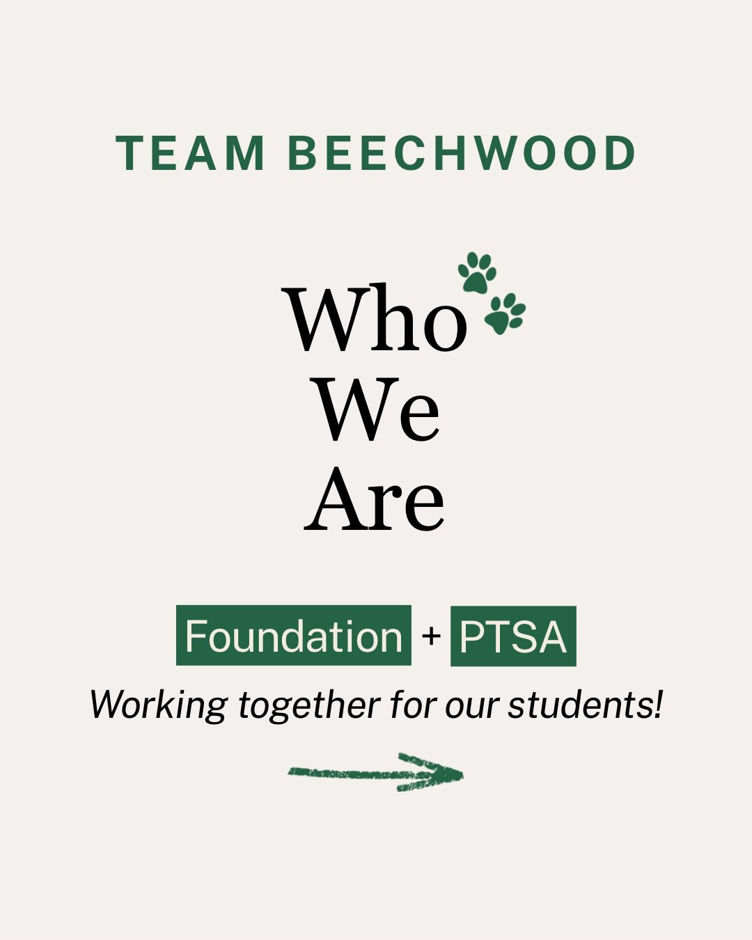 Allow us to introduce ourselves ✨💚
We are Team Beechwood — Foundation + PTSA —working together for our students. Swipe through to learn what we do, and head to the link in our bio to make a difference with us!