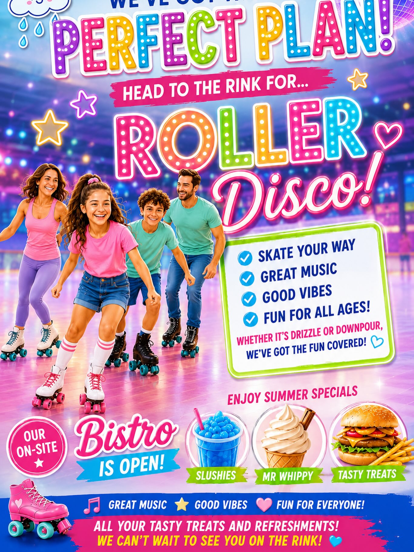 ๐ง๏ธ RAINY SUNDAY? WEโVE GOT THE PERFECT PLAN! ๐ผโจ
Donโt let the weather put a dampener on your weekend! โ๏ธ
Come along to Border Ice Rink, Kelso for a fun-filled afternoon of ROLLER DISCO! ๐ถ๐ผ
๐ Sunday 9th August
โฐ 2pmโ4pm
๐ต Great music & good vibes
๐ผ Hire skates available โ lots of sizes
๐ผ Bring your own skates or rollerblades
๐ก๏ธ Wristguards available to hire
๐จโ๐ฉโ๐งโ๐ฆ Fun for all ages!
And when youโre ready for a break, our on-site Bistro is open with summer treats including slushies, Mr Whippy ๐ฆ and tasty treats! ๐
โ๏ธ Rain outsideโฆ FUN inside! ๐
Come and skate your Sunday away! ๐๐ผ
Book online in advance or simply pay on the door.
#RollerDisco #RainySunday #BorderIceRink #Kelso #SundayFun FamilyFun RollerSkating SummerFun ๐ผ๐