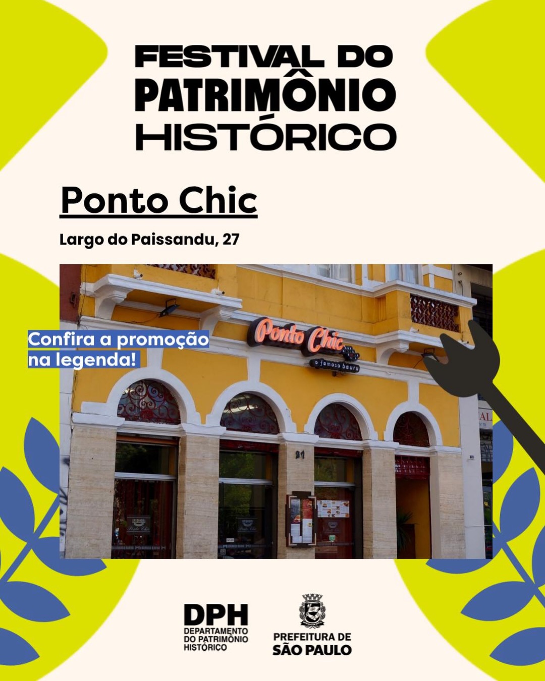 De 10 a 16 de agosto, o Ponto Chic participa do Festival do Patrimônio à Mesa, uma iniciativa da Secretaria Municipal de Cultura e Economia Criativa, por meio do Departamento do Patrimônio Histórico, que celebra os estabelecimentos que fazem parte da história e da memória gastronômica de São Paulo.
E para celebrar esse momento, preparamos um menu especial:
🍽️ Menu Degustação + Chopp
O famoso e verdadeiro Mini Bauru, nosso querido Mini Mexidinho e o clássico Mini Rococó, acompanhados de Chopp.
Tudo por R$ 69,90.
Venha celebrar o patrimônio à mesa e provar alguns dos sabores que fazem parte da história do Ponto Chic! ❤️