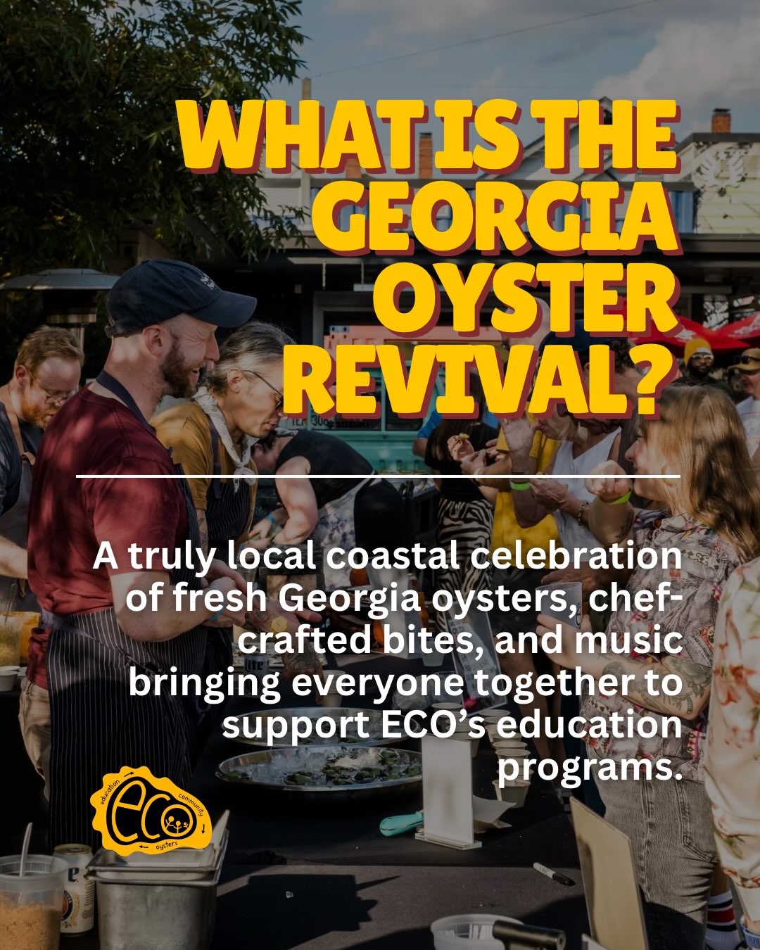Don’t miss out on ECO’s 3rd annual Georgia Oyster Revival on November 8th, 2026 @starlandyard ! This event is a truly local coastal celebration of fresh Georgia oysters, chef-crafted bites, and music bringing everyone together to support ECO’s environmental education programs! 🦪
The Georgia Oyster Revival is ECO’s largest annual fundraiser that funding nearly all of our educational programming for the following year! Every ticket directly supports work to inspire students and empower communities to turn our coast into a living classroom, using oysters to foster environmental stewardship, workforce pathways, and long-term investment in Georgia’s coastal ecosystems. 🌾🌊
Join us this year for our biggest fundraiser yet, helping us to meet our goal for next year’s educational programs! 🥳
Click the link in our bio to purchase tickets and learn more about this year’s event 🔗
