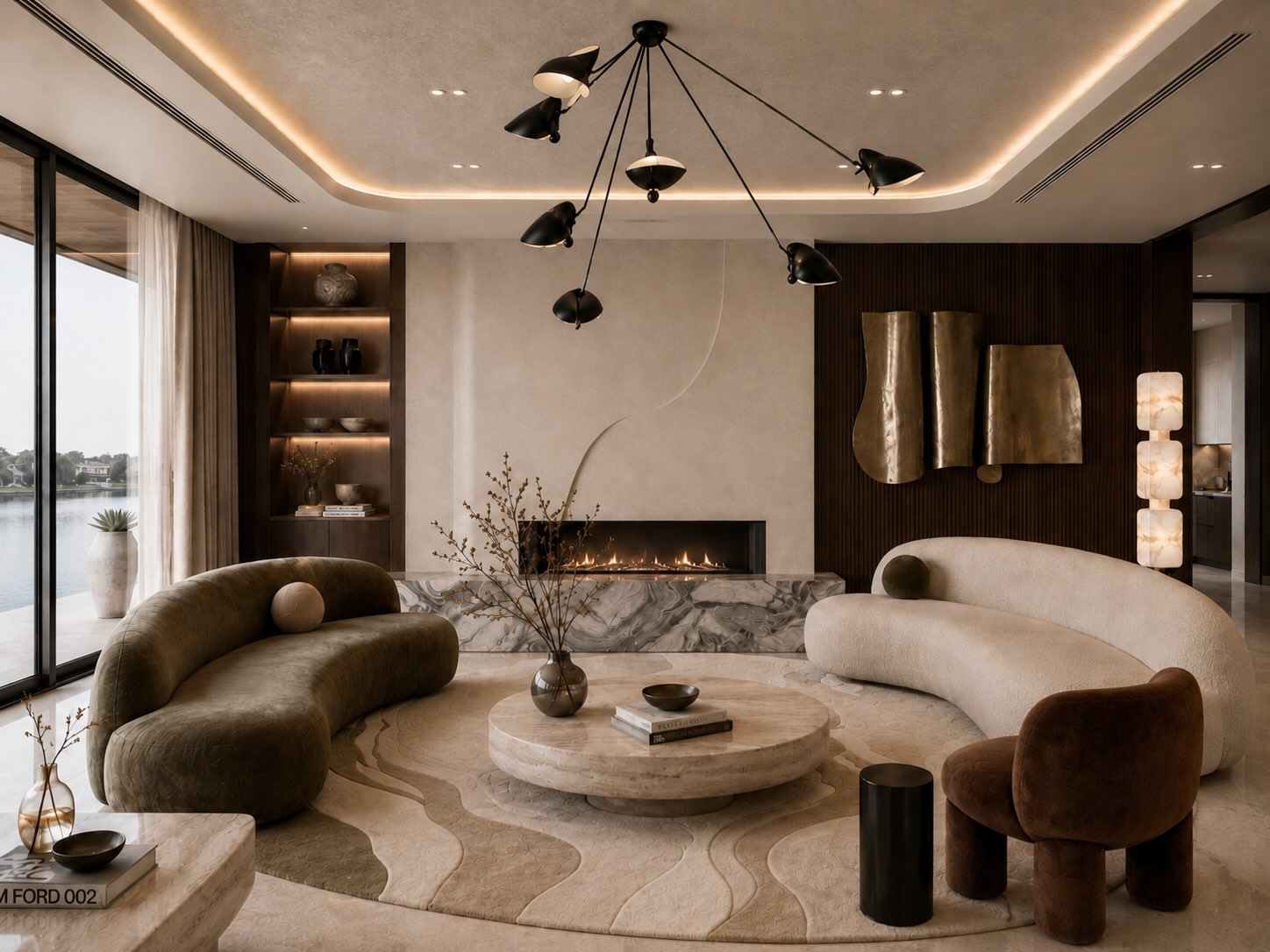 Cliff Haus
.
Luxury lies in the curation. Rich walnut joinery, expressive natural stone, sculptural lighting by Serge Mouille, a custom rug and furnishings come together to create an interior that feels both timeless and deeply considered. Every element has a purpose, every detail contributes to the whole. #architecture #interiordesign #sydneywaterfront