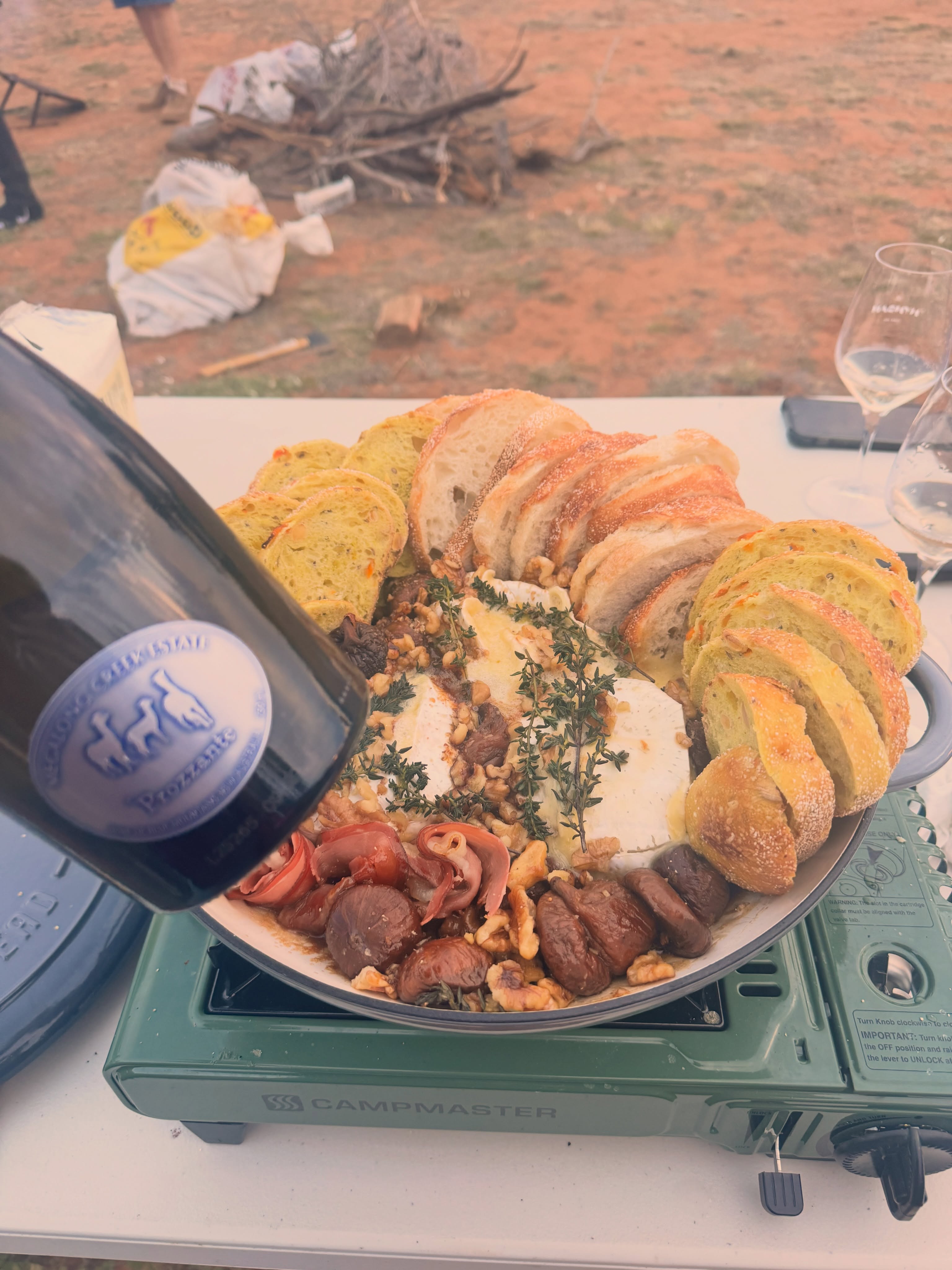 ✨ **Prozzante: made for any occasion.** ✨
Who says bubbles need a fancy setting? 🥂 Our **Megalong Creek Estate Prozzante** is just as at home around a campfire with your mates as it is at a long lunch or special celebration.
On this camping trip, we paired it with the ultimate camp-side feast: **baked Brie with thyme, honey & figs, prosciutto and plenty of crusty bread**. Add good friends, golden-hour skies and a glass (or two) of Prozzante, and you’ve got yourself a pretty perfect occasion. 🍾🔥🧀
#MegalongCreekEstate #Prozzante #BlueMountainsWine #AustralianWine #wineandfood