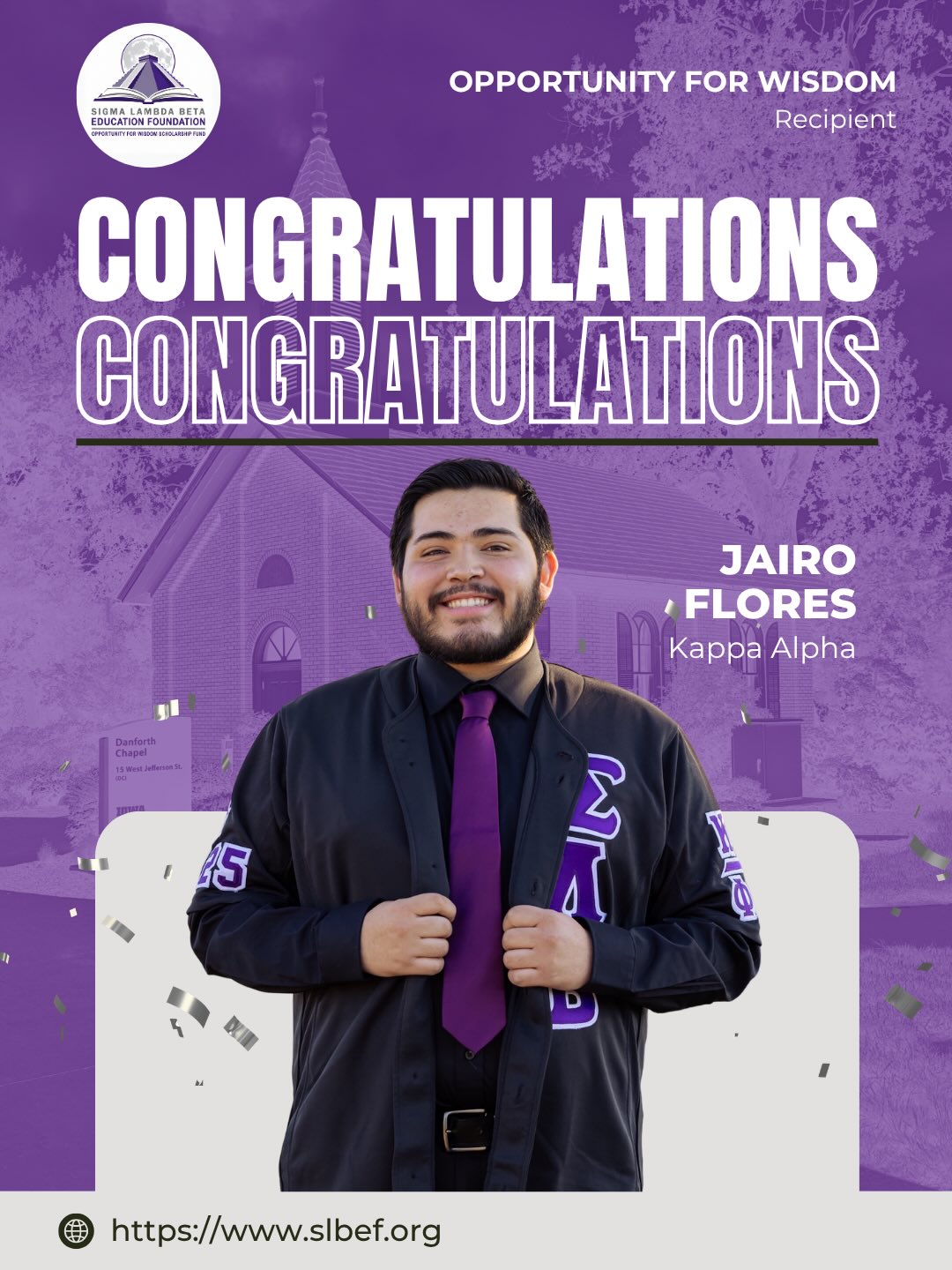 Join us in recognizing Brother Jairo Flores as our last recipient of the 2026 Opportunity for Wisdom Scholarship!
Swipe left to hear Jairo show his appreciation and what the scholarship means to him!
Help us congratulate Brother Jairo and this achievement!
Learn more about the Opportunity for Wisdom Scholarship at slbef.org/scholarships.
#SLBEF #SLB1986 #FuelingTheLight #opportunityforwisdom