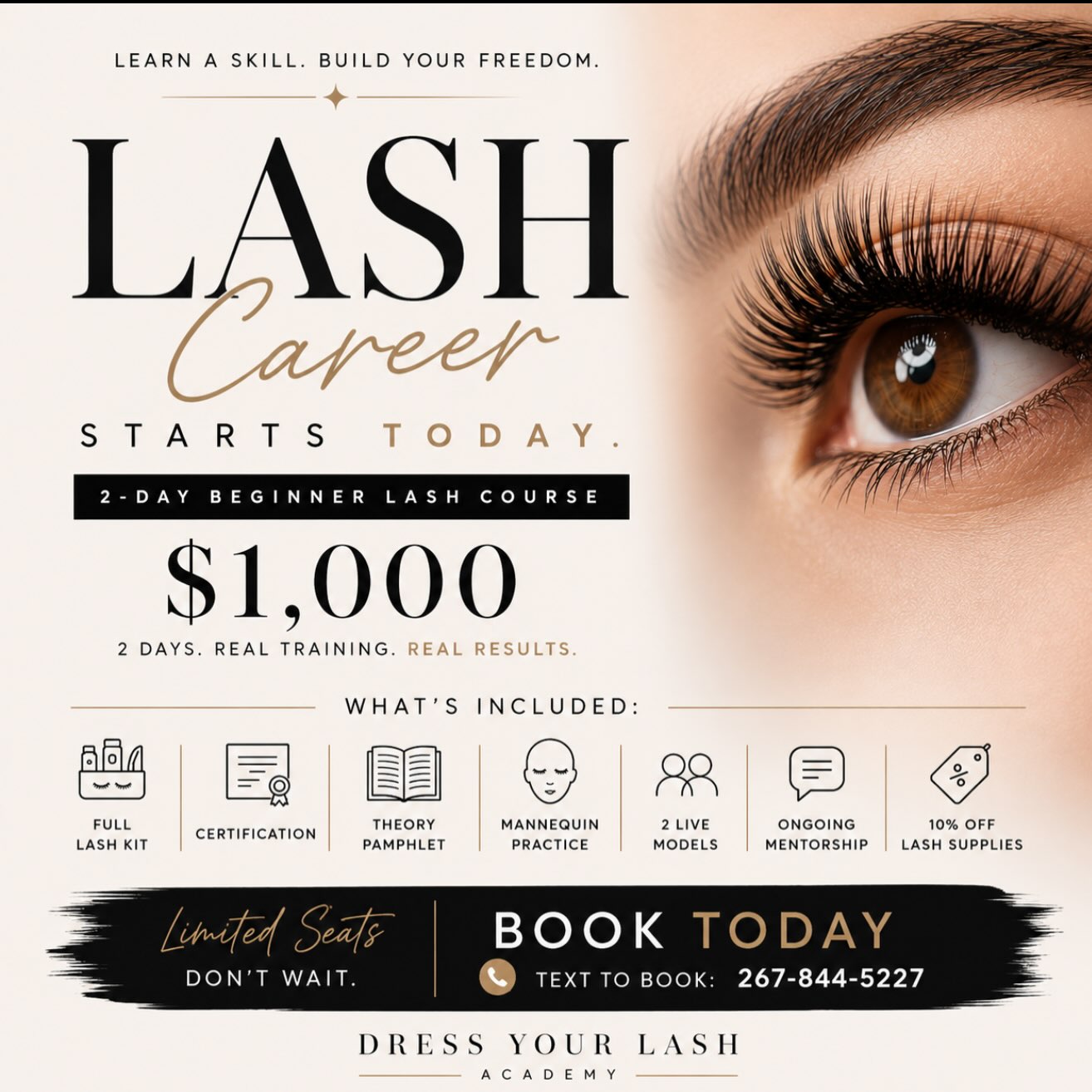What are you waiting for ? Become a lash technician now and start beautifying 🩷 #lashtraining #lashcourse #phillylashes #beauty #beautycareers