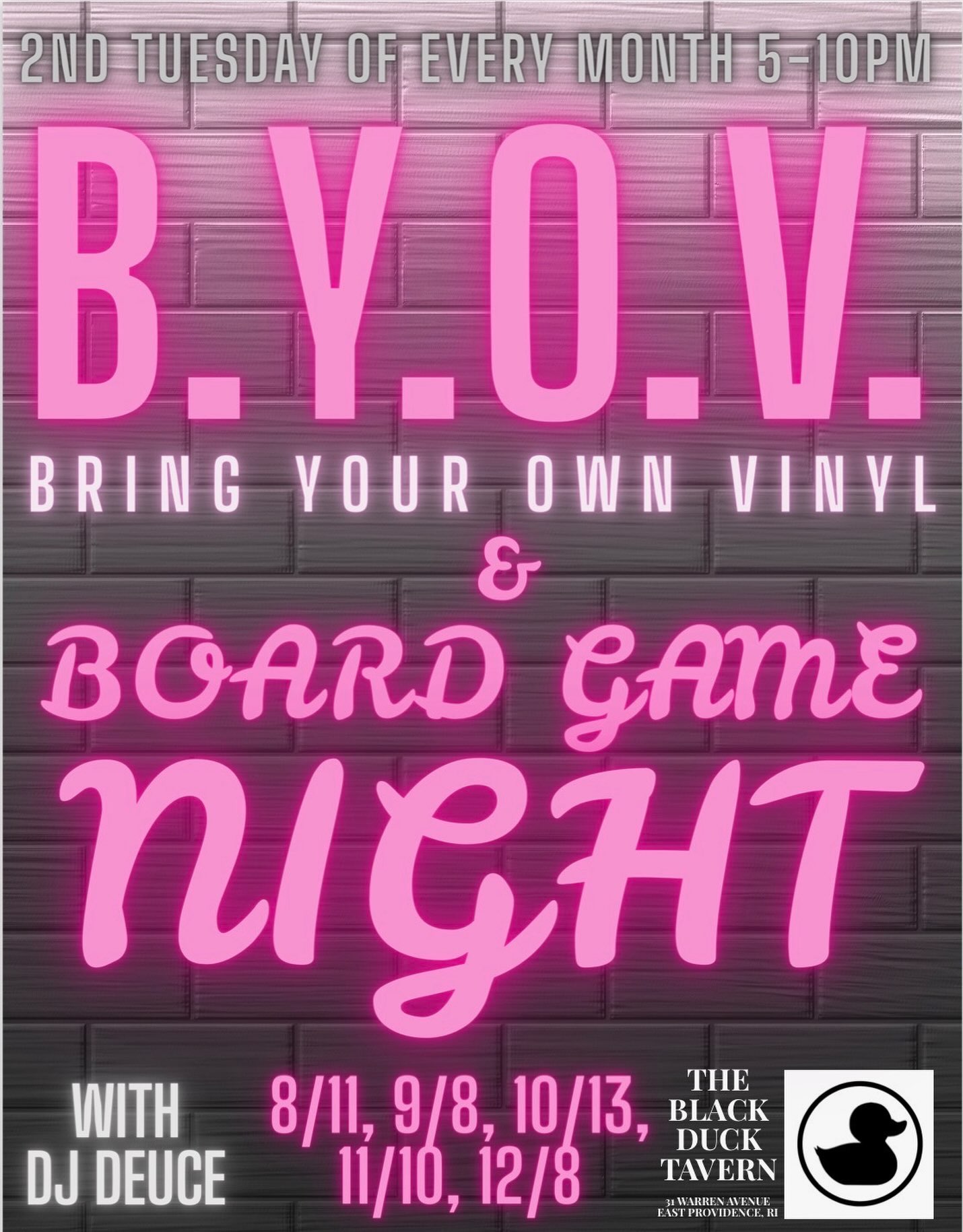 Looking for a fun, laid-back way to spend your Tuesday evening?
Join us tonight for Bring Your Own Vinyl & Board Game Night - 5-10pm!
Bring your favorite records and DJ Deuce will take turns spinning albums while enjoying great conversation, classic and modern board games, and a welcoming atmosphere. Whether you’re a longtime vinyl collector, a casual music fan, a serious board gamer, or just looking to meet new people, there’s a seat at the table for you.
Feel free to bring:
• Your favorite vinyl records to share
• A board game you’d like to play
• We have plenty of games to choose from along with games out on our patio - Corn hole, Ring Toss, Hook Swing and more
• Friends—or come solo and make some new ones!
#vinylrecord #music #craftcocktails #craftbeer #blackduck