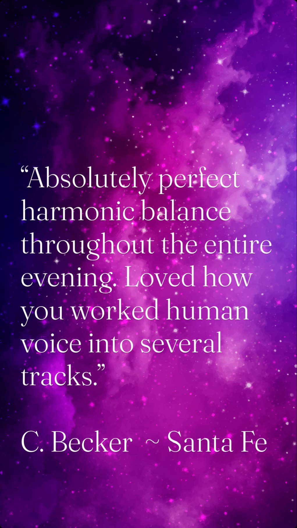 Another listener shares their experience of Michael’s Paradiso performance…
#MichaelStearns
#AmbientMusic
#ImmersiveMusic
#ElectronicMusic
#SpatialAudio