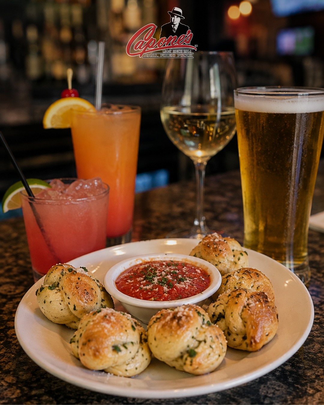 Happy hour looks better with drinks in hand and garlic knots on the table. 🍻🍹
Stop by Capone’s for drink specials and $5 garlic knots.
Monday - Friday
Drinks 2 - 6PM 🥂
Food 2- 5PM 🍕
#Capones #HappyHour #GarlicKnots #DrinkSpecials #FortMyersEats