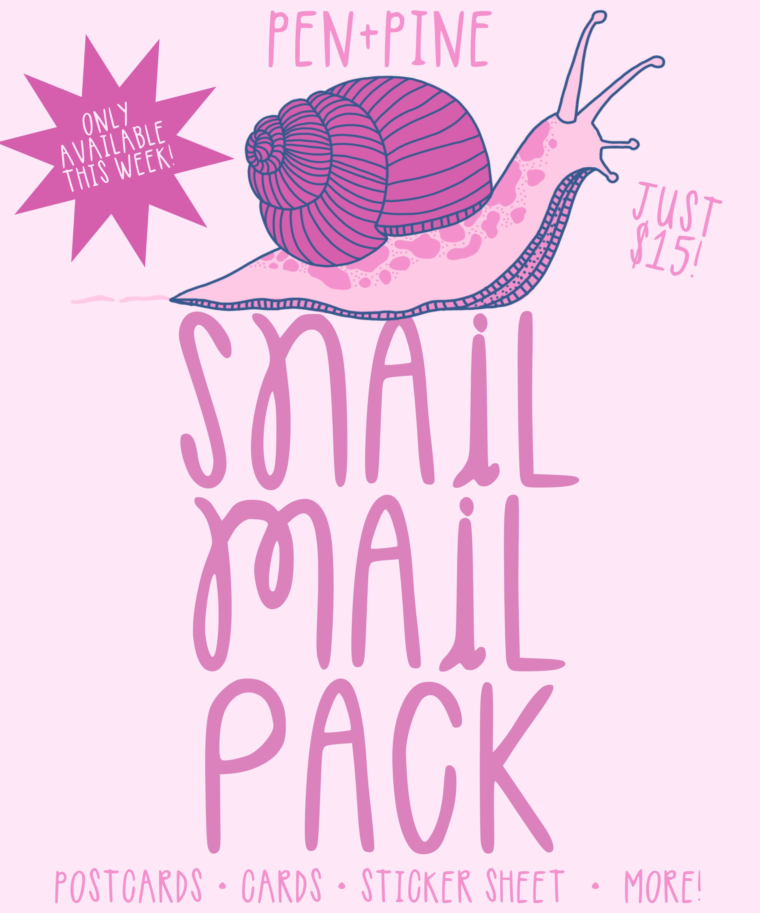 We need to send more mail! To our friends! Just for fun!
Announcing: the Pen+Pine Snail Mail Pack- a curated selection of goodies to bring the joy back to sending mail. Each pack comes with a snail mail sticker sheet, 2 postcards, and 2 greeting cards (a $22 value, PLUS free shipping!) for just $15. Send it to your friend as a little surprise, or get one for yourself to help you send more mail!
Click the link in my bio to shop!
.
.
.
#snailmail #penpal #joy #sendmoremail