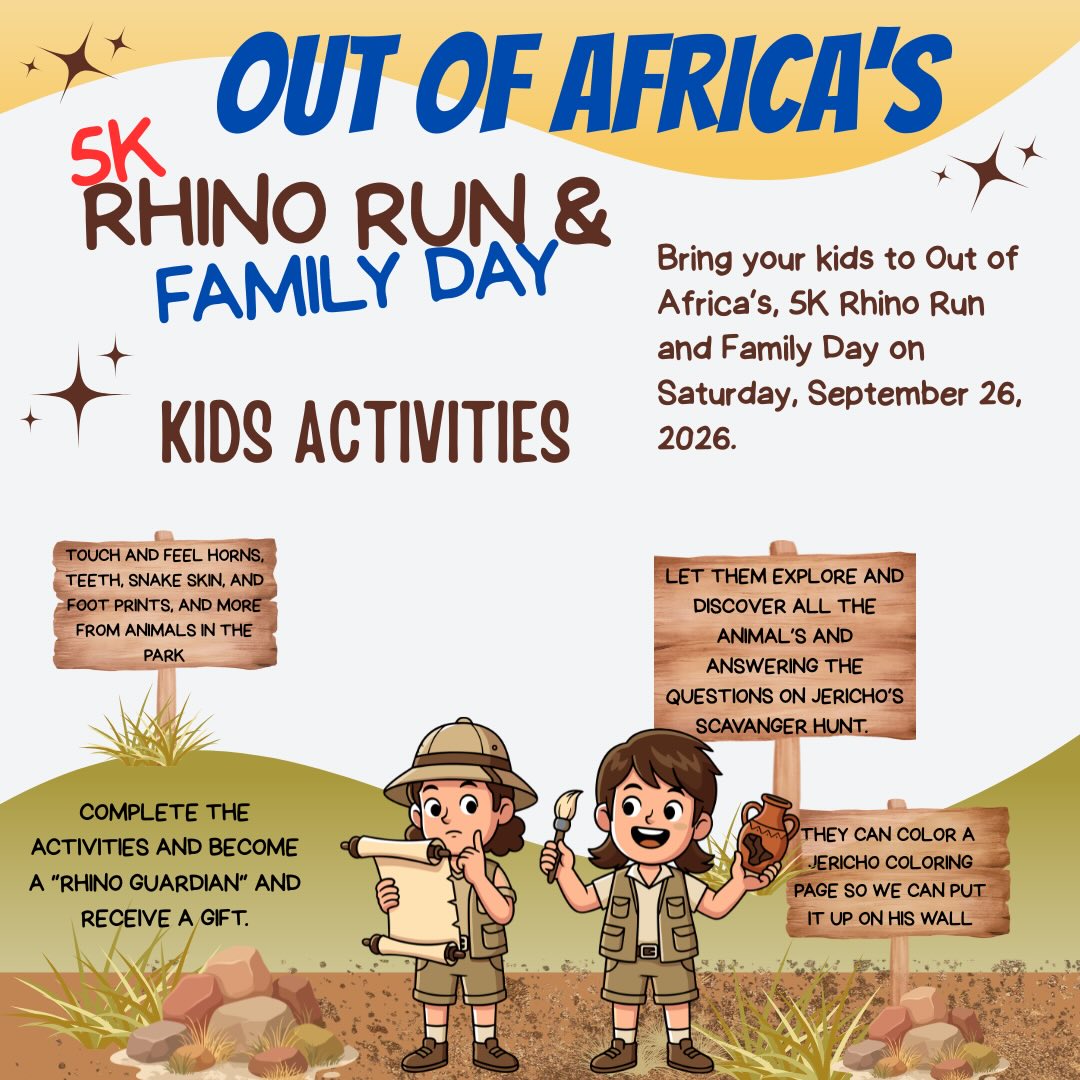 Bring the kids to Out of Africa and enjoy a fun filled day with the animals.
#outofafricawildlifepark #outofafricawildlifeparkandsanctuary #5krhinorun #kidsactivities #rhinorun conservation