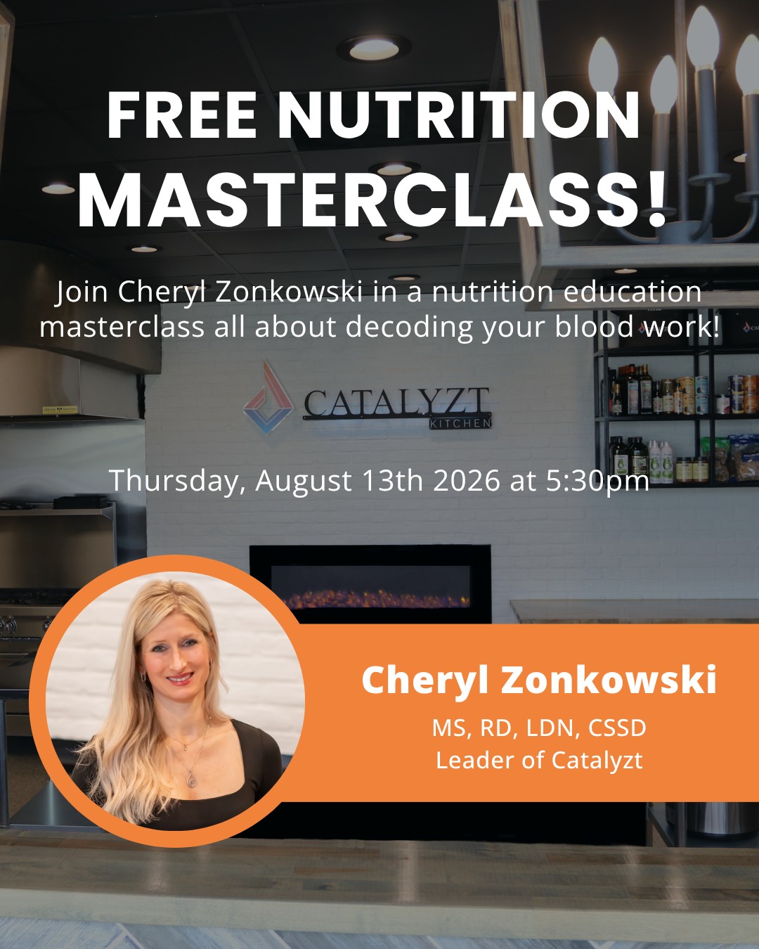 What is your blood work actually telling you? Numbers on a lab report only matter if you know what they mean- and more importantly, what to do next.
Join Cheryl Zonkowski, MS, RD, LDN, CSSD, for another session in Catalyzt Nutrition's FREE Nutrition Masterclass Series, where she breaks down complex nutrition topics into practical, everyday strategies you can actually use.
This week's topic:
🧪 Decoding Your Blood Work
You'll learn how to better understand common lab markers, what they may reveal about your health, and how nutrition can play a role in supporting your wellness goals.
📅 Thursday, August 13
🕠 5:30 PM
📍 Catalyzt Nutrition
993 Laskin Rd. Suite E
Virginia Beach, VA 23451
Whether you've attended previous sessions or this is your first one, you'll leave with evidence-based information you can start applying right away.
Reserve your free seat today at the link in our bio.
#BloodWork #NutritionEducation #RegisteredDietitian #VirginiaBeachWellness #CatalyztNutrition