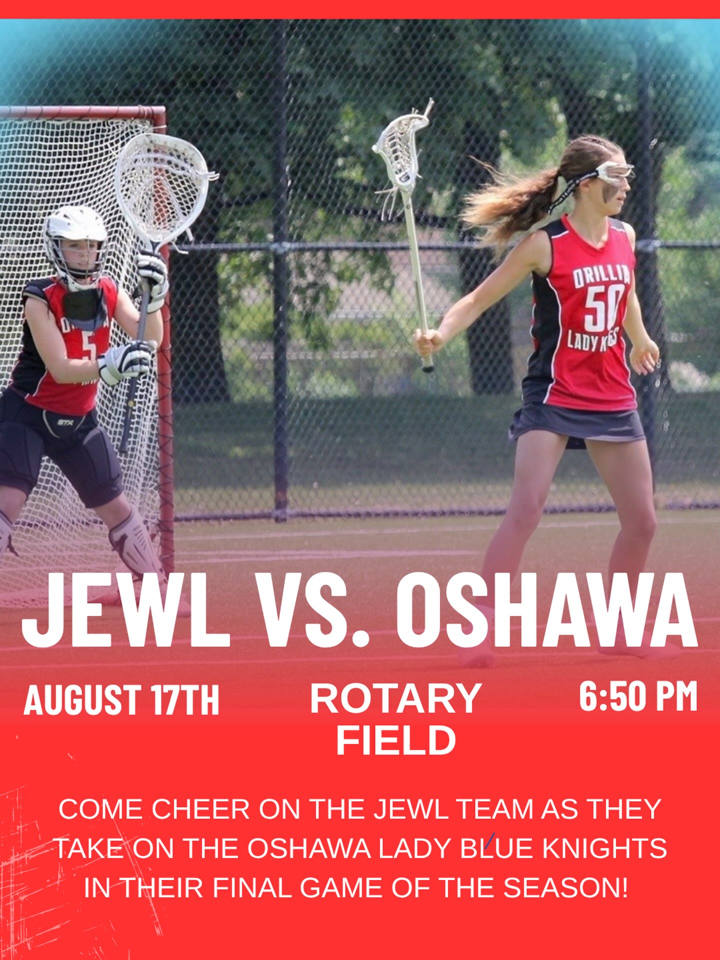 🚨 HOME GAME. BIG STAKES. LET’S PACK ROTARY! 🚨
Our Orillia Lady Kings JEWL team takes on Oshawa at home on Monday, August 17 at 6:50 PM, and they need the OLK family behind them! 🥍
A win keeps the Lady Kings in JEWL for next season, so we’re calling on ALL OLK players, families and fans to come out, wear your red, black and white, and get LOUD! 🔴⚫️⚪️
📍 Rotary Place
📅 Monday, August 17
⏰ 6:50 PM
🆚 Oshawa
Bring your teammates. Bring your signs. Bring the noise.
Let’s fill the stands and show our JEWL team what the Lady Kings family is all about! ❤️🥍
#OLK #OrilliaLadyKings #WomensLacrosse #GirlsWhoLax #LaxLife