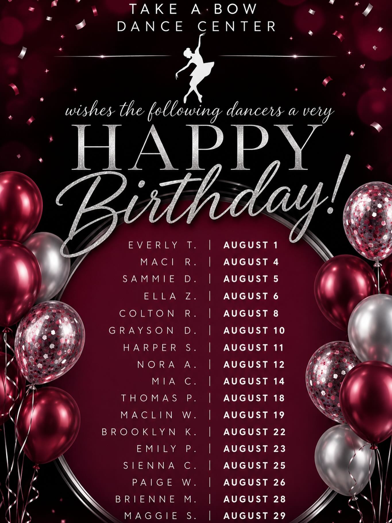 Wishing a very Happy Birthday to our dancers who celebrate their birthdays this month! 🎈🍰🎉