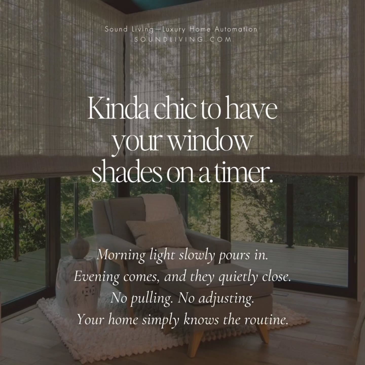 Kinda chic… when your home does the thinking for you. ✨
The best technology doesn’t demand attention—it simply makes everyday living feel easier. The shades know when to lower. The lighting sets the mood. Your music follows you from room to room. And movie night feels a little more like the theater.
At Sound Living, luxury home automation is designed to work quietly in the background, beautifully integrated into your home and customized around the way you actually live.
Because a smart home shouldn’t feel complicated. It should just get you.
#LuxuryHomeAutomation #SmartHomeDesign #SoundLiving #LuxuryLiving