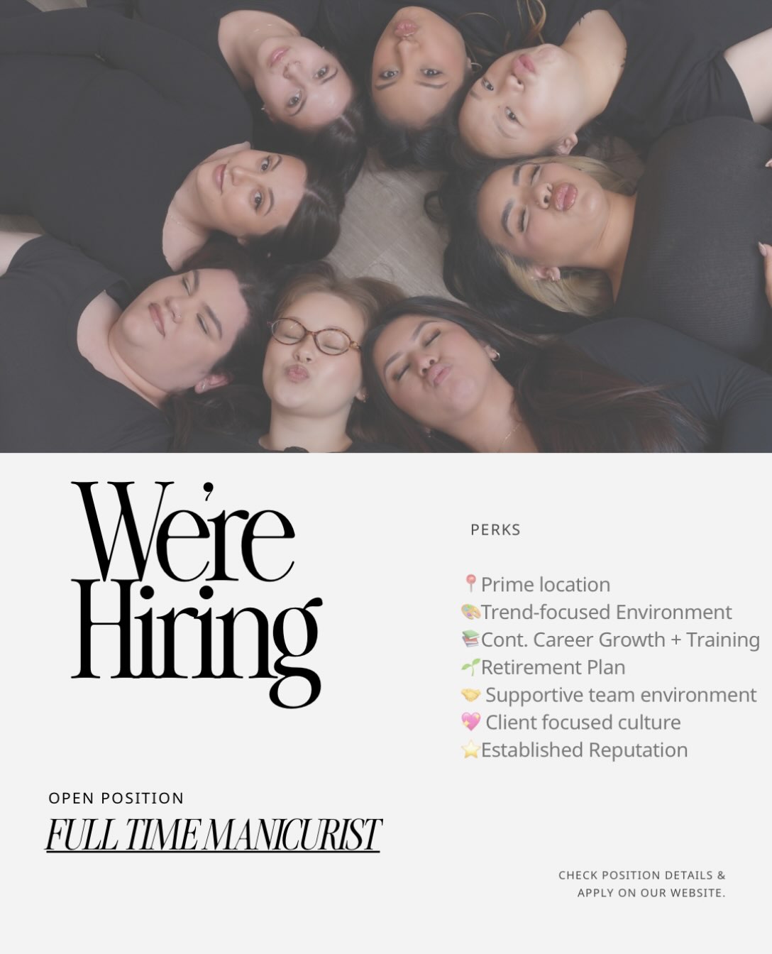 โจ Weโre hiring! โจ
Weโre looking for an artist to join our growing team! ๐
๐ผ If youโre passionate about your craft, love creating beautiful experiences for clients, and want to grow in a supportive, trend-focused environmentโweโd love to meet you. ๐ค
๐ฒ Check out the position details & apply on our website located in our linktree in our bio!!
#WereHiring #Manicurist #NailTech #NailSalon #SalonJobs JoinOurTeam