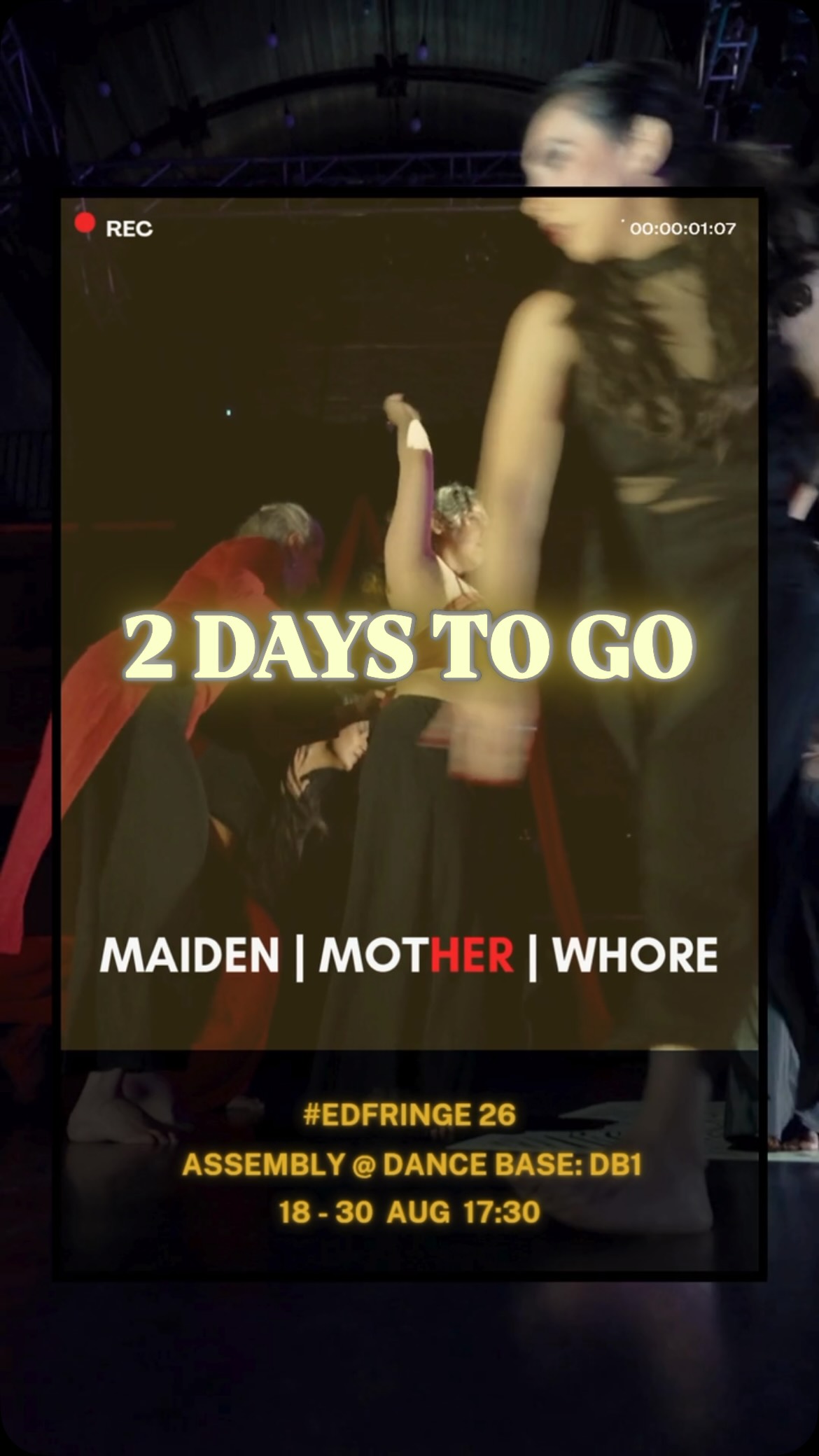 If you’re at the Edinburgh Fringe, come see
Maiden | Mother | Whore.
📆18-30 August
🕐17:30 (60 min)
📍Assembly @ Dance Base, DB1
.
.
.
.
.
.
.
.
.
.
Edinburgh Fringe, Edinburgh Fringe Festival, EdFringe, Edinburgh shows, things to do in Edinburgh, Edinburgh events, August in Edinburgh, Dance Base, Assembly Festival, contemporary dance, dance theatre, physical theatre, multimedia theatre, projection design, performance art, live performance, devised theatre, experimental theatre, feminist theatre, intersectional feminism, transnational feminism, women’s stories, identity, power, movement, immersive theatre.
#EdFringe #EdinburghFringe #DanceBase #assemblyfestival