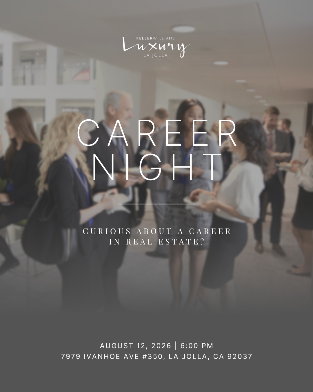 Curious about a career in real estate? This is your invitation.
Join Keller Williams La Jolla for Career Night; a relaxed evening where ambition meets opportunity. Whether you're just exploring or ready to make the leap, you'll get an honest look at what it really takes to thrive at KW.
β
What it takes to get licensed
β
How KW sets you up for success
β
Real stories from agents who started exactly where you are
Snacks, stories, and straight talk, no pressure, just possibilities.
Come for the info, stay for the views. π
ποΈ Wednesday, August 12 Β· 6β7PM
π KWLJ Office (parking validated in our garage)
π RSVP: https://careernight.kellerwilliamslajolla.com/book
#KellerWilliamsLaJolla #RealEstateCareers #CareerNight #JoinKW #RealEstateLife