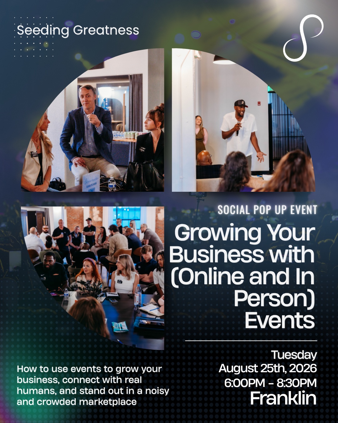 Right now, bringing people together might be one of the most valuable things you can do.
And creating a space where real people can come together, in person or online, can be genuinely fulfilling.
But here’s the bonus: your event can also be top of funnel for your business.
For service-based businesses, coaches, consultants, realtors, financial professionals, wellness experts, photographers, agency owners and more, an event gives people a chance to experience you before they ever buy from you.
They get to learn from you.
Connect with you.
Trust you.
And see what it feels like to be in your world.
That can turn one gathering into future clients, referrals, partnerships and opportunities.
Connection is the value, and business growth can be the byproduct.
Join us August 25th for a night of networking and learning.
Grab your ticket at the link in our bio.