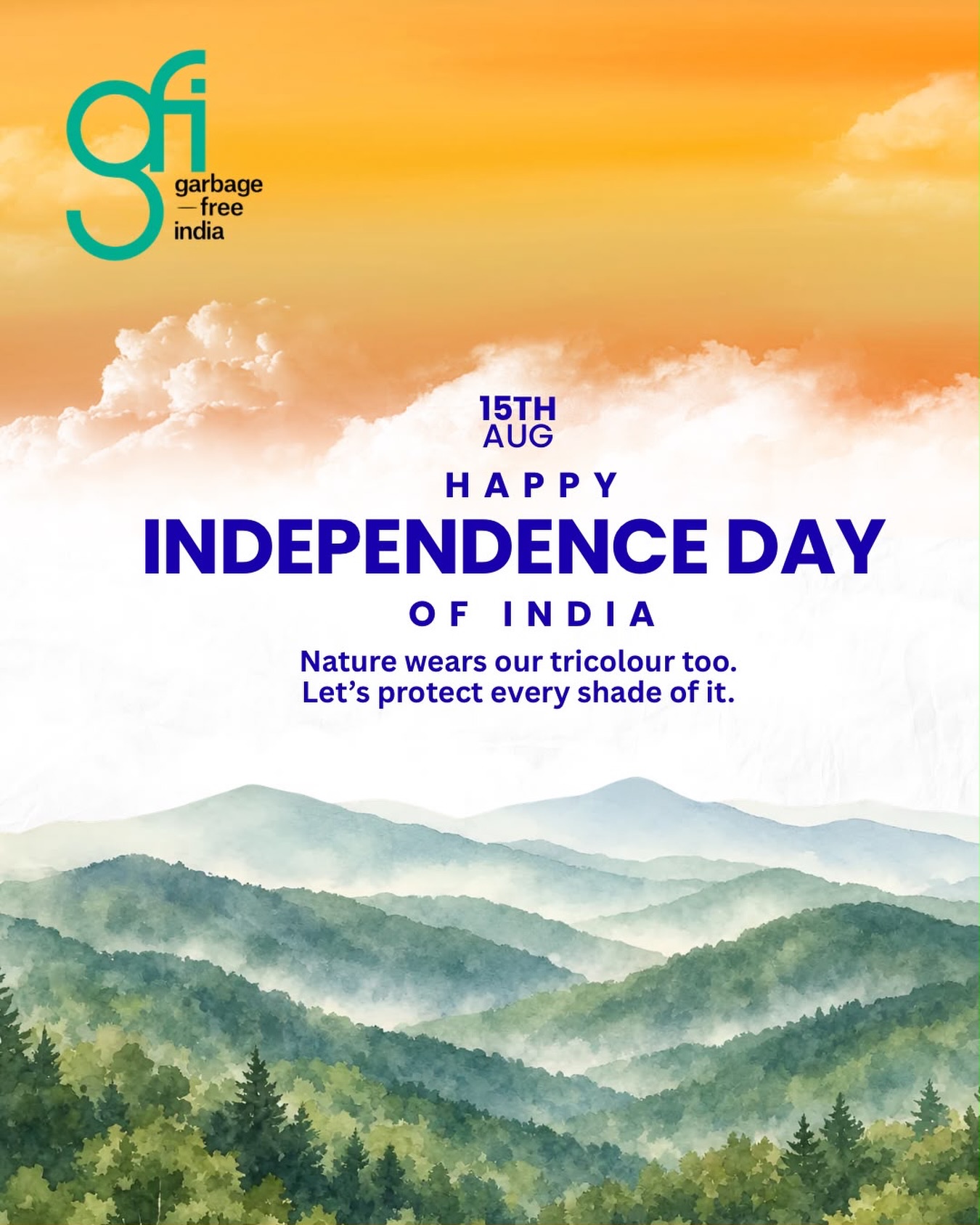 Nature wears our Tricolour too. 🇮🇳Let’s protect every shade of it.
This Independence Day, let’s look beyond the flag and see the Tricolour reflected in the nature around us the warmth of saffron skies, the purity of white clouds, and the vibrant green of our forests and fields.
Our freedom is a responsibility too - to keep our surroundings clean, protect our natural ecosystems, reduce waste, and leave behind a healthier India for tomorrow.
Let’s celebrate freedom by caring for the land we call home.
#IndependenceDay #GFI #GarbageFreeIndia #CleanIndia #GreenIndia SwachhBharat EnvironmentalResponsibility Nature ProtectNature India MyIndiaMyPride SustainableIndia