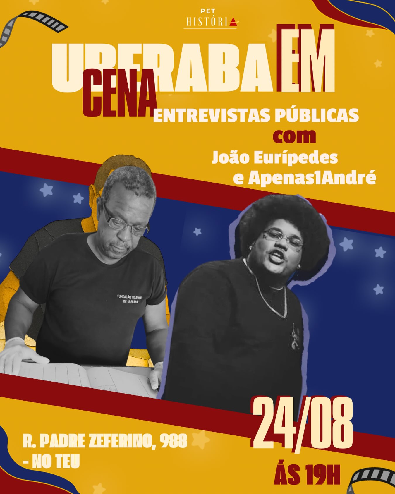 Nós, do PET-História UFTM, iniciaremos, a partir de agosto, uma nova ação de História Pública: Uberaba em cena: entrevistas públicas.
Realizaremos entrevistas com artistas e pesquisadores da cidade, sempre abertas à participação do público. Nosso objetivo é conhecer um pouco mais sobre a história recente de Uberaba por meio do diálogo sobre a sua produção artística.
A primeira entrevista será com o historiador João Eurípedes, do Arquivo Público de Uberaba, e com o rapper Apenas1André. Conversaremos sobre produção artística, negritude e construção identitária em Uberaba.
Venha participar conosco!
#uberaba