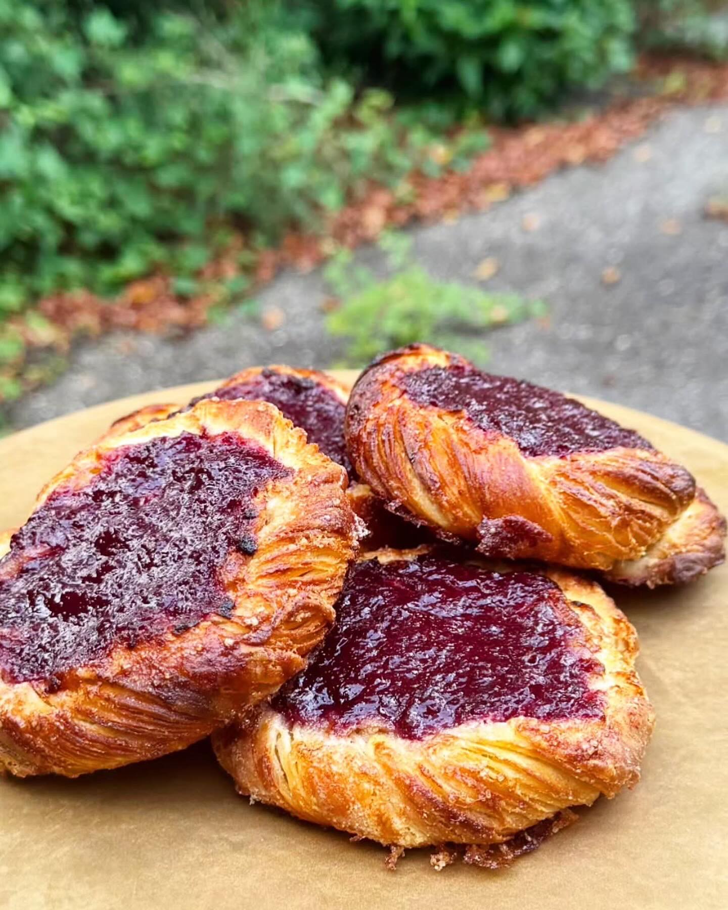 From @smorbakeri: Danish dough with a house made almond butter infused pastry cream, topped with house made caramelized grape jam!
