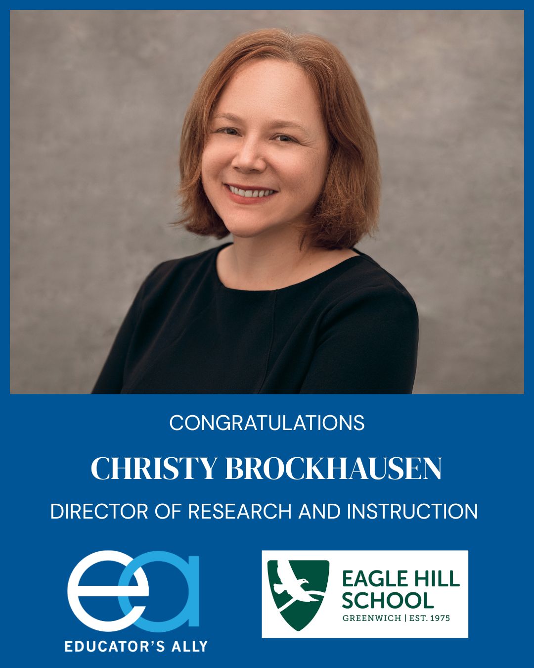 Educator’s Ally is pleased to celebrate Christy M. Brockhausen, PhD, on her appointment as Director of Research and Instruction at @ehsgreenwich (Eagle Hill School - Greenwich), a retained search led by EA in close partnership with the school.
Prior to Eagle Hill, Christy served as Assistant Head of School and Director of Lower School at The Gateway School. She brings a unique and powerful blend of research-driven insight and hands-on leadership, with deep expertise in language, literacy, and learning. With a PhD in the field and experience spanning classroom teaching through senior administration, Christy has led impactful, data-informed program development while keeping student-centered practice at the forefront.
We’re grateful for the partnership and collaboration with Eagle Hill’s hiring team and Head of School, Gretchen Larkin, throughout the search.
#EducatorsAlly #RetainedSearch #IndependentSchools #EducationLeadership #jobsearch #independentschools #privateschools #dayschools #boardingschools #schoolleadership #educationalleadership #retainedsearch