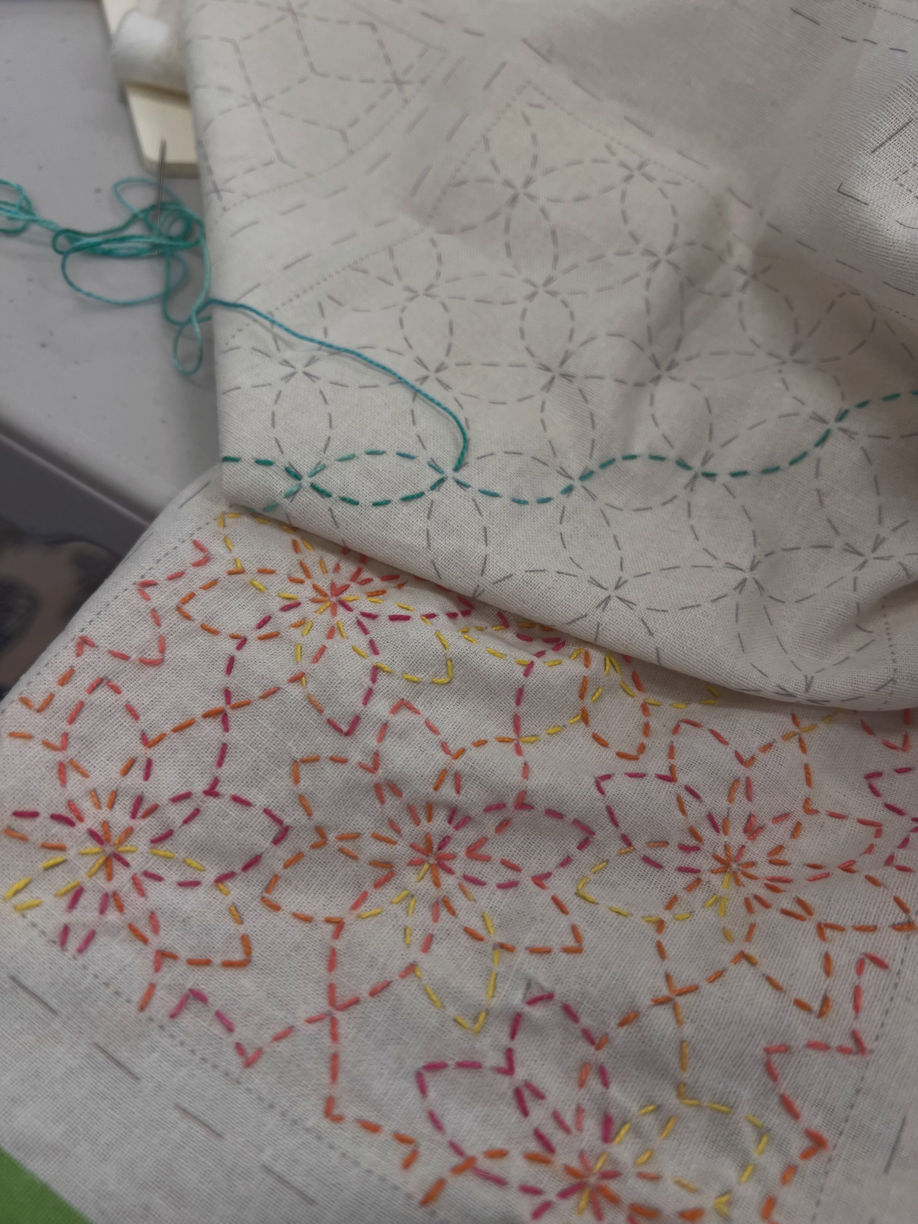 This morning I am working on some Sashiko panels for a rice bag. These Devonstone panels are a great way to practice your stitching. Check out our big selection of #sashiko supplies online. www.stitchmakers.co.nz/product-page/devonstone-stitching-panel-botanical-series