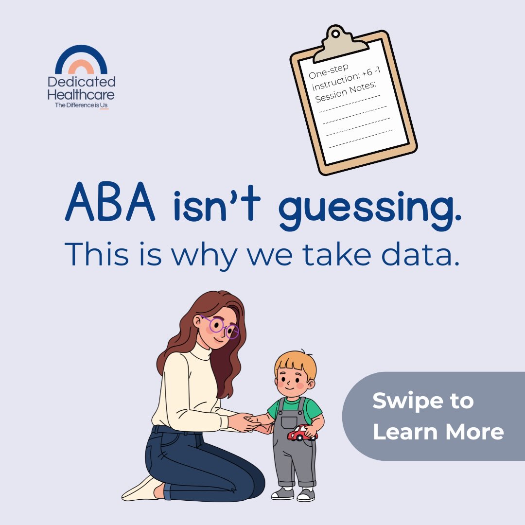 ABA isn’t guessing- it’s making informed decisions using data. 📊
We use data to understand progress, identify what’s working, and continuously update each child’s program based on their unique needs.
But data is only part of the picture.
We also consider each child’s personality, strengths, preferences, and individual needs.
At Dedicated Healthcare, we approach each child as a whole person because we believe every child deserves effective, individualized, quality care. 🩶
#abatherapy #aba #data #appliedbehavioranalysis #autismsupport