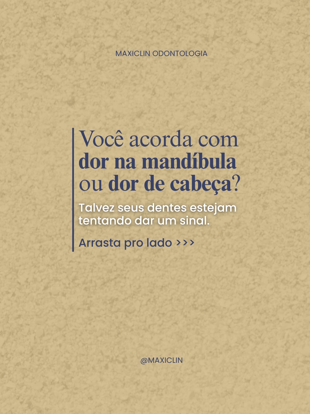 Seu corpo sente o estresse. Seu sorriso também.
Dor de cabeça frequente, cansaço na mandíbula e dentes desgastados podem ter a mesma origem.
O bruxismo é um hábito involuntário que pode acontecer principalmente durante o sono e, quando não tratado, causar desgastes, fraturas e desconfortos na articulação da mandíbula.
🦷Deslize para o lado e saiba mais.
—
Cada paciente é único e as soluções propostas necessitam de avaliação individual e as informações aqui contidas não substituem consulta com profissional. Responsável técnico: Dr. Luciano Camargo Rocha CRO: 11357 – CLM: 2029
#MaxiclinOdontologia #Bruxismo #ATM #SaúdeBucal #OdontologiaCuritiba
