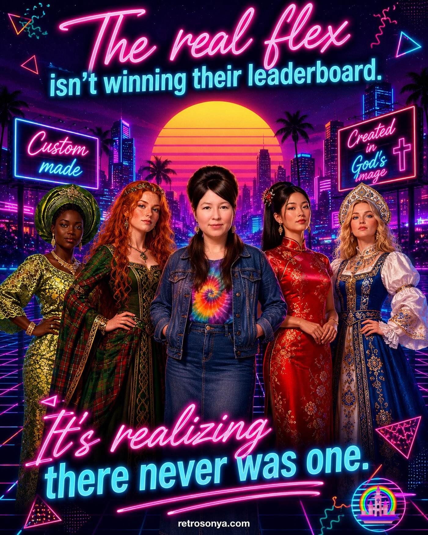 🎛️ WALK AWAY FROM THE SCOREBOARD 🎛️
I keep seeing posts arguing over which hair color is “the best,” which hair type is most beautiful, which skin tone is superior, or which features deserve the most admiration.
And sometimes, it goes even further. Parents are teaching children to dislike people simply because they look different.
We need to confront that with something the world desperately needs: Biblical perspective and love. ✝️💜
Because you can spend your entire life standing before the worldly scoreboard shouting:
“My features matter, too!”
“My hair is valuable, too!”
“I’m special, too!”
“Where do I rank?”
But what if you walked away?
What if you stopped asking for a number?
God didn’t create different skin tones, hair textures, eye colors, facial features, and ethnic backgrounds so humanity could turn them into a competition. He created variety. He created beauty. He created people in His image.
You don’t have to prove that your beauty deserves a place above somebody else’s.
You don’t have to become “Number 1” to defeat rejection.
You don’t have to spend your life screaming, “SEE? I’M VALUABLE TOO!”
You can simply walk away.
🚪✨ The scoreboard wasn’t God’s.
Learn to recognize beauty in every skin tone.
Celebrate every hair type.
Appreciate the differences God put into humanity instead of ranking them.
🎶🌌 Walk away from the scoreboard.
You were never created to compete for a place at God’s table.
#SynthwaveFaith #ChristianSynthwave #FaithOverComparison #GodsCreation #BiblicalPerspective