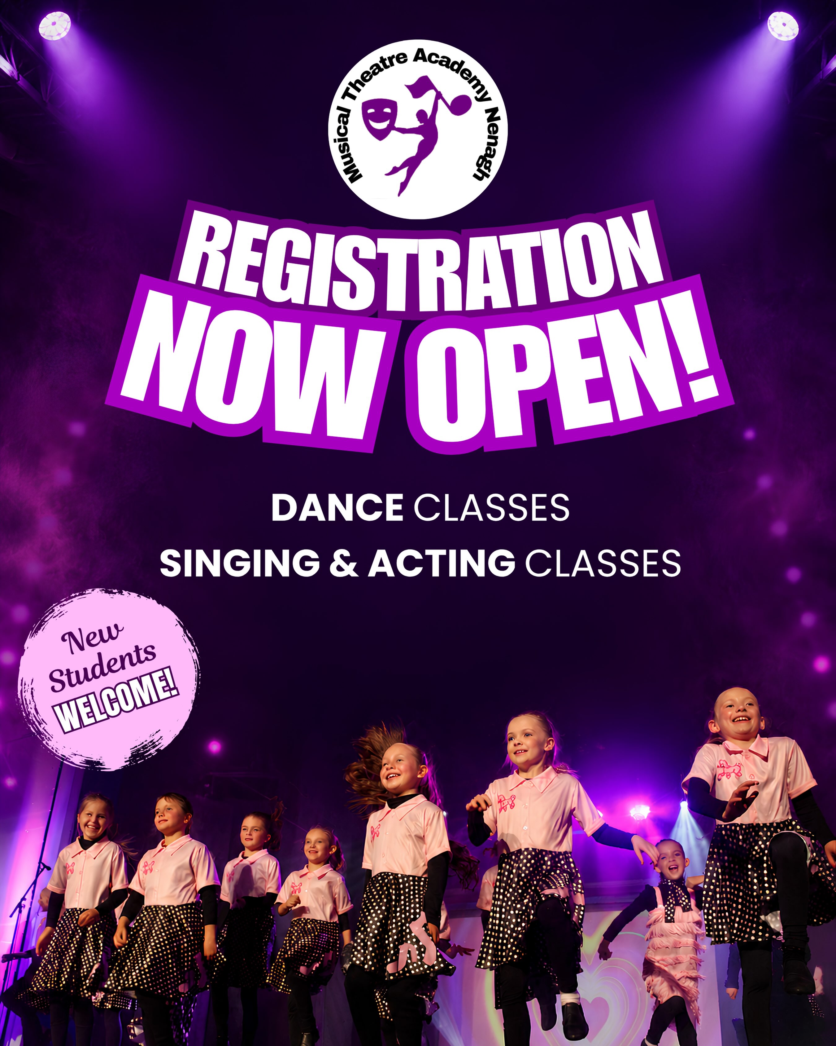 ✨🎭 REGISTRATION IS NOW OPEN! 🎭✨
Musical Theatre Academy Nenagh is currently welcoming NEW STUDENTS to join us! Re-registration for current students is also open.
Our classes include:
💃 Dance Classes
🎭 Singing & Acting Classes
Classes at MTAN allow children to develop their dance, singing and acting skills while also building confidence in a fun, supportive environment.
(Registration Links in Bio)
Registration for NEW STUDENTS:
https://forms.gle/yoa9SP7xVfMqUsC57
Registration for EXISTING STUDENTS:
https://forms.gle/iTiQX6EXjmLULzYb8
We can’t wait to see you all when our classes return the week of the 31st of August 💜