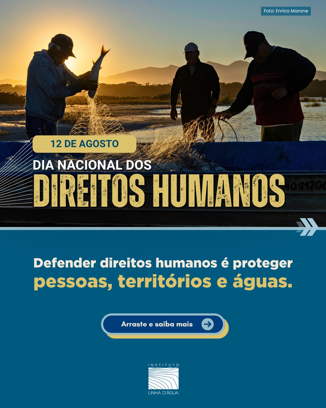 🌊 Defender direitos humanos é proteger pessoas, territórios e águas.
Celebrado em 12 de agosto, o Dia Nacional dos Direitos Humanos mantém viva a memória de Margarida Maria Alves, trabalhadora rural e liderança sindical que se tornou símbolo da luta por justiça, dignidade e igualdade.
Nos territórios costeiros e marinhos, os direitos humanos se concretizam no direito de permanecer no território, preservar culturas e saberes, trabalhar com dignidade, acessar políticas públicas e participar das decisões que afetam o presente e o futuro das comunidades.
No Instituto Linha D’Água, a garantia desses direitos é a base da nossa atuação. Trabalhamos para fortalecer organizações comunitárias e ampliar a presença e a voz de pescadoras e pescadores artesanais e Povos do Mar na construção de políticas públicas e nas decisões sobre a costa e o mar brasileiro.
Nossa atuação também se inspira nas Diretrizes Voluntárias da FAO para a Pesca de Pequena Escala Sustentável, que adotam uma abordagem baseada em direitos humanos e colocam as pessoas no centro das políticas e das ações.
Porque proteger quem vive do mar e das águas também é conservar a sociobiodiversidade, fortalecer o direito à alimentação e construir territórios mais justos e resilientes.
Neste 12 de agosto, reafirmamos: não existe futuro sustentável sem justiça socioambiental e direitos garantidos.
💬 Para você, qual direito precisa ser fortalecido com mais urgência nos territórios costeiros e marinhos?
#DiaNacionalDosDireitosHumanos #DireitosHumanos #PescaArtesanal #PovosDoMar #territóriostradicionais
