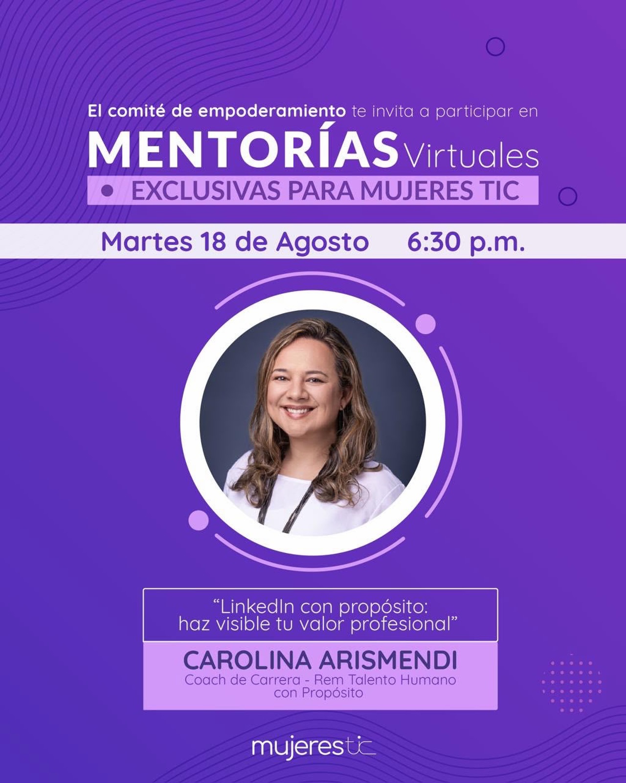 ✨ Una mentoría para impulsar tu propósito profesional
Ser visible también es una forma de crecer. 💜
Este martes 18 de agosto, te invitamos a una nueva Mentoría Virtual exclusiva para afiliadas a Mujeres TIC, junto a Carolina Arismendi, Coach de Carrera y Rem Talento Humano con Propósito.
💻 LinkedIn con propósito: haz visible tu valor profesional
Una oportunidad para aprender, conectar y fortalecer tu presencia profesional en LinkedIn desde una mirada estratégica y auténtica.
📅 Martes 18 de agosto
⏰ 6:30 p. m.
💜 Exclusiva para afiliadas a Mujeres TIC.
¡Te esperamos para seguir creciendo juntas! 🚀
#MujeresTIC #Mentoría #MujeresEnTecnología #LiderazgoFemenino #LinkedIn
