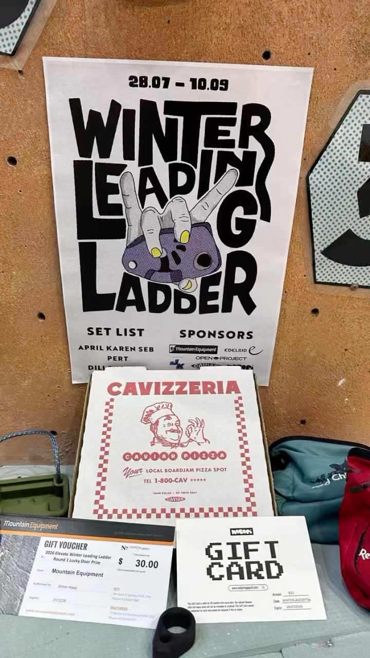 🎉 WLL LUCKY DOOR PRIZE WINNER! 🎉
Congrats to our lucky winner
Ella F
Chris B
Elijah C
Remy L
Thomson C
Juan C
Den
Mark E
Sebastian S
🥳
Thanks to everyone who’s been getting involved in the Winter Leading Ladder, climbing, trying hard and having a bit of fun along the way!
There’s still plenty more WLL action to come, so keep climbing and keep those scores coming in! 🧗♀️🧗♂️
Big thanks to our sponsors
@mountain_equipment_aus
@edelridaustralia
@podiumclimbing
@nbr.nobori
@caviarclimbing
#winterleadingladder #wll #elevateclimbing