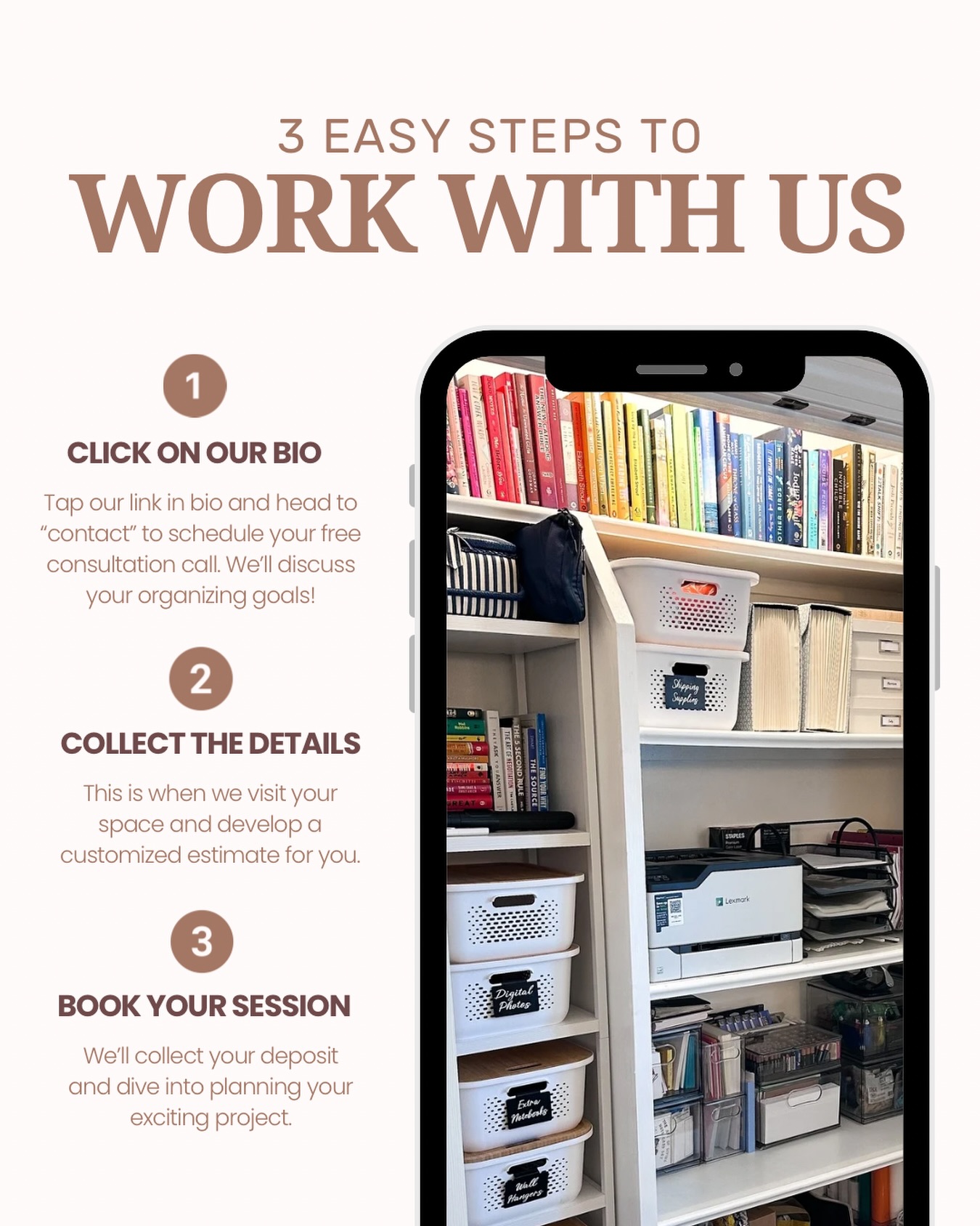 Ready to get organized, but not sure where to start? We’ll walk you through it. 🤍✨
Our process is simple, personalized, and designed to take the stress out of getting started.
📲 1. Let’s connect.
Tap the link in our bio and head to “contact” to schedule your FREE consultation call. We’ll chat about your space, what isn’t working, and what you’d love to change.
🏡 2. We’ll see your space.
Next, we’ll visit your home for a personalized assessment. You’ll work 1:1 with an expert organizer to talk through your needs, visualize what’s possible, and create a plan designed specifically for your home and lifestyle. From there, you’ll receive a customized estimate.
🗓️ 3. Make it official.
Ready to move forward? Simply sign your contract and submit your 25% deposit to secure your project. Then, we get to work planning every detail! 🙌
No guessing where to begin. No trying to figure it all out on your own. Just thoughtful, personalized support from the first conversation to the final reveal. 🤍
✨ Ready for a home that feels as good as it looks?
Tap the link in our bio to schedule your FREE consultation.
#louisvillehomeorganizer #louisvillehomes #louisvillesmallbusiness #louisvilleorganizedsolutions