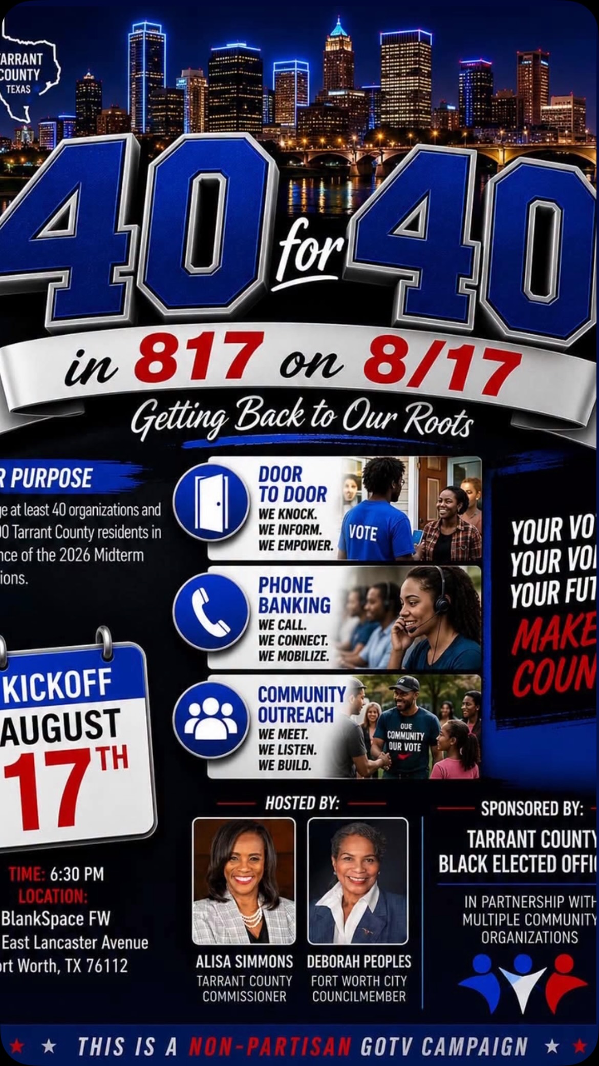 Join the conversation on 817 Day in the community as we continue the work to GOTV for upcoming elections.
#FWAC
#40for40
