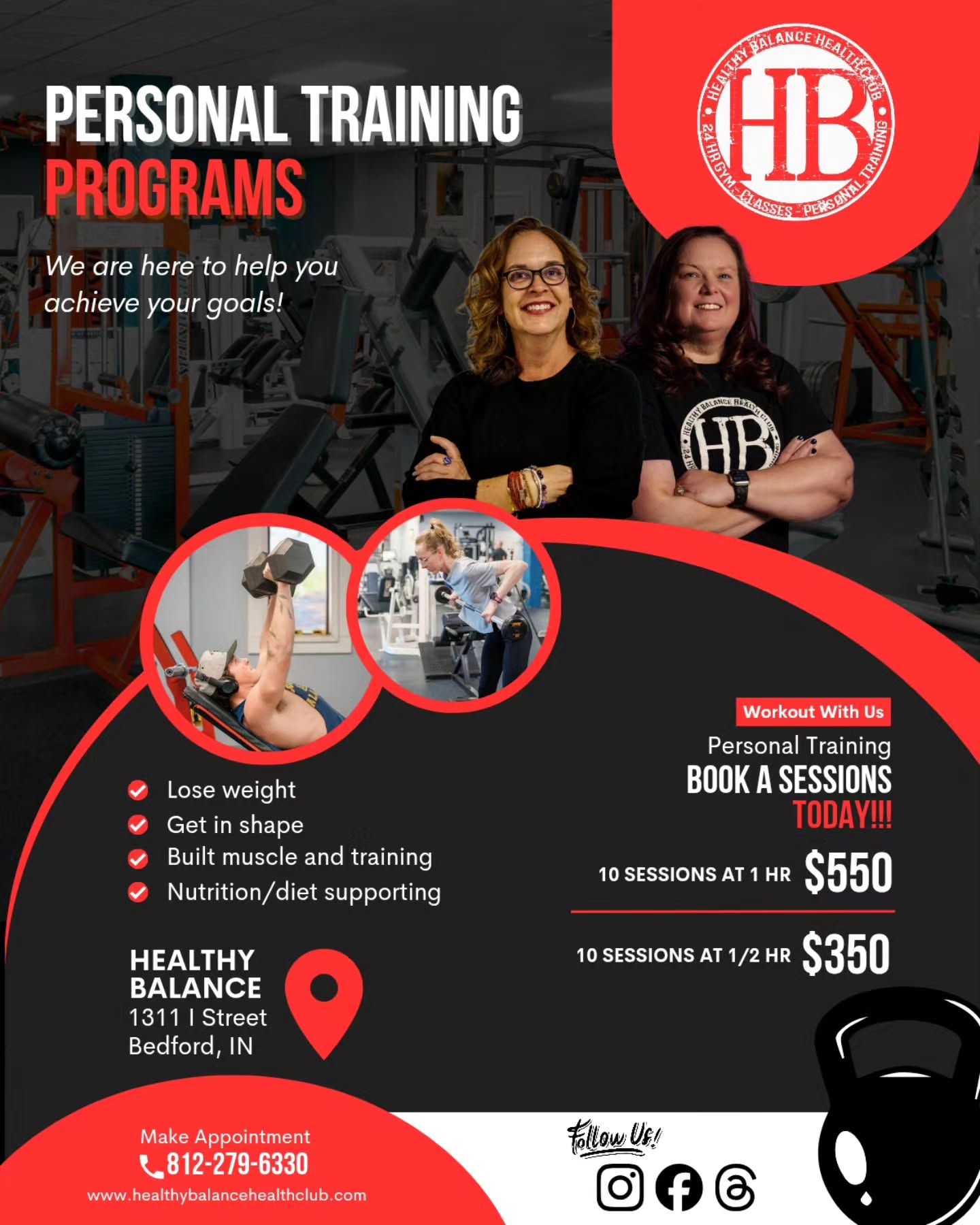 We know that sometimes the hardest part of working out is knowing what to do. That's why the team at Healthy Balance is here to guide you with personal training programs that work.
Why train with us?
✨ Lose weight
✨ Build muscle & get stronger
✨ Nutrition support
✨ Personalized programs that fit your schedule
Check out our session rates and book your training today! Let's build a healthier balance together.
Follow us for more updates and visit our website for details: healthybalancehealthclub.com
#HealthyBalance #BedfordIN #PersonalTraining #FitnessJourney
