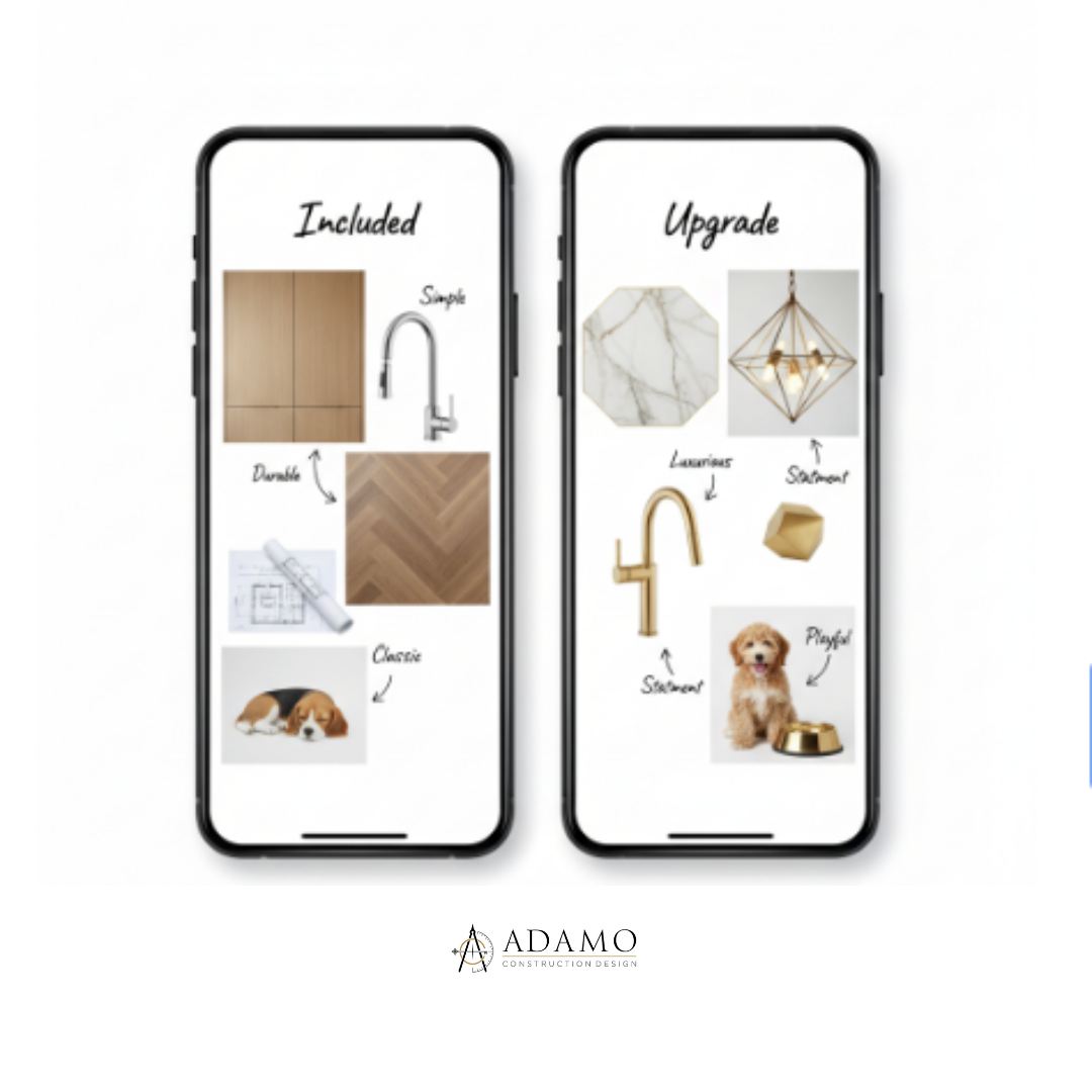 Custom Home Building Tip: Be clear on what's included in your builder's base price and what's considered an upgrade. Sticker shock is real. 😵 Many homeowners are surprised to learn that the finishes they love aren't always part of the base contract price.
That's why we always encourage upfront clarity. Ask your builder or design team for a detailed list of what's included vs. what's considered an upgrade—so you can plan your budget with confidence.
Great communication = a smooth, stress-free build for everyone.
Don’t have a design team yet? We’d love to be yours. At Adamo, we serve as a liaison between homeowners and builders—guiding every decision, design detail, and budget conversation so your selections are easy, construction is seamless, and the final result feels exactly how you imagined.
#BudgetTips #BuildingSmart #AdamoConstructionDesign