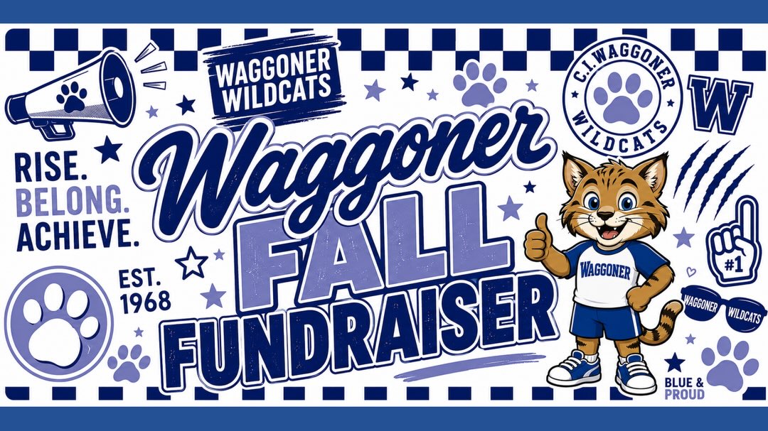 🐾💙 WILDCATS, IT’S FUNDRAISER TIME! 💙🐾
Our BIGGEST fundraiser of the year runs August 18–28, and we’re going BIG with a $50,000 goal! 🎉 Every dollar raised goes right back to Waggoner to support our students, staff, classrooms, programs, events, campus improvements & more!
There are SO many ways to join the fun:
🎟️ Share your link with 10 people to earn your first prize
🎁 Raise money to unlock awesome individual prizes
🇺🇸 Help us spread Wildcat Spirit across all 50 states
🏆 Be the first to get a donation from a new state for a bonus prize
💙 Watch for Wildcat Wednesday & Squishy Spirit Friday prizes available for purchase during the fundraiser!
Fundraiser information is coming home with students—check those backpacks! 🎒 We’re hoping for FULL Wildcat participation, whether that means donating, sharing your link with family and friends, or helping us spread the word.
Let’s hit $50K, Wildcats! 🐾💙 Together, we can make a BIG difference for Waggoner!