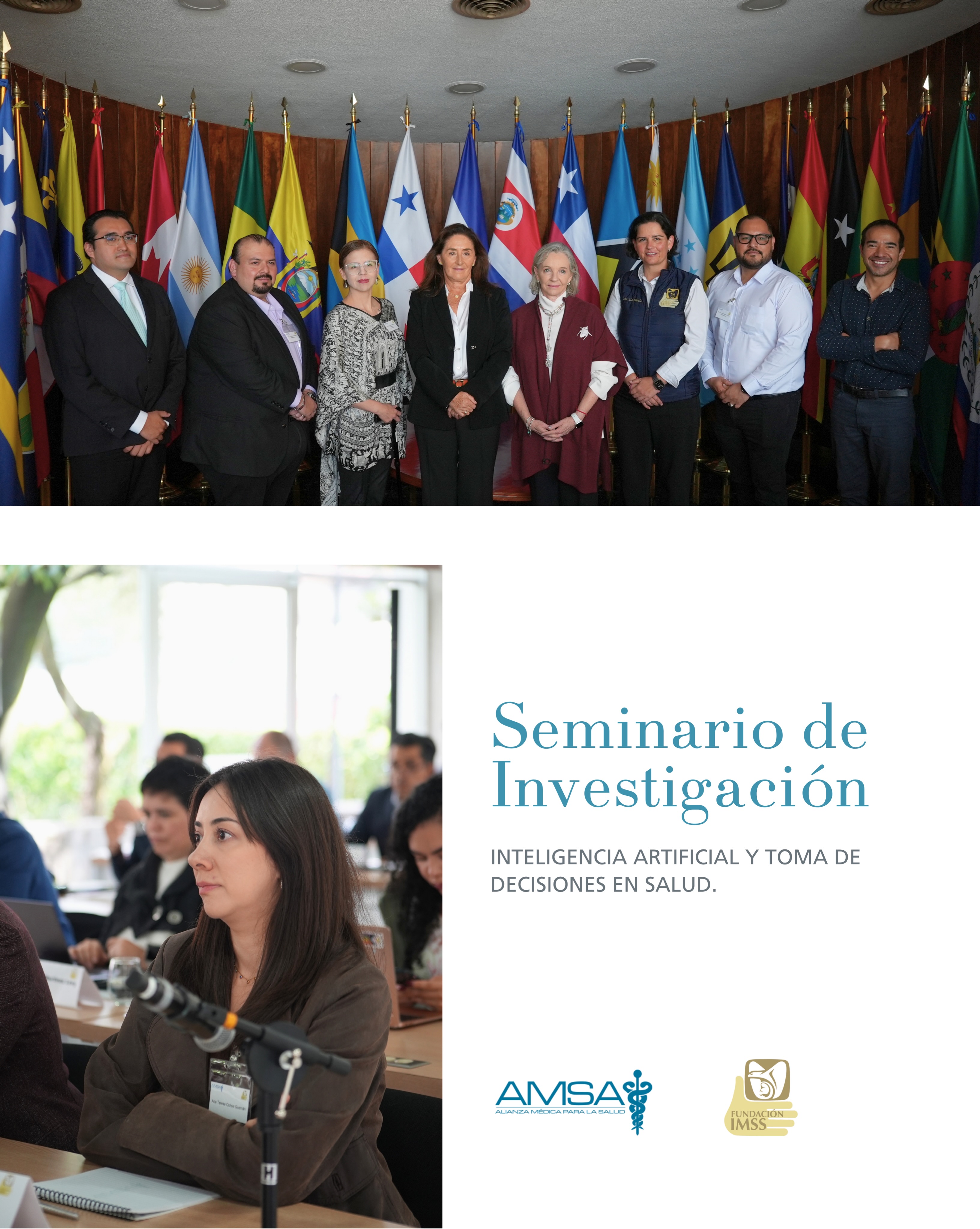 La investigación también se construye a través del intercambio.
En colaboración con Fundación IMSS, realizamos el Seminario de Investigación “Inteligencia Artificial y Toma de Decisiones en Salud: Manejo de datos e Investigación”, que reunió a investigadores y profesionales de instituciones como el IMSS, UNAM, INMEGEN, INPer e INP para analizar el papel de la inteligencia artificial en la investigación y la toma de decisiones en salud.
Como parte del programa, los ganadores del Premio AMSA 2026 participaron como panelistas en la presentación y discusión de proyectos desarrollados con IA.
Un encuentro para compartir conocimiento, discutir nuevas herramientas y acercar la investigación a los retos actuales de la práctica y los sistemas de salud.