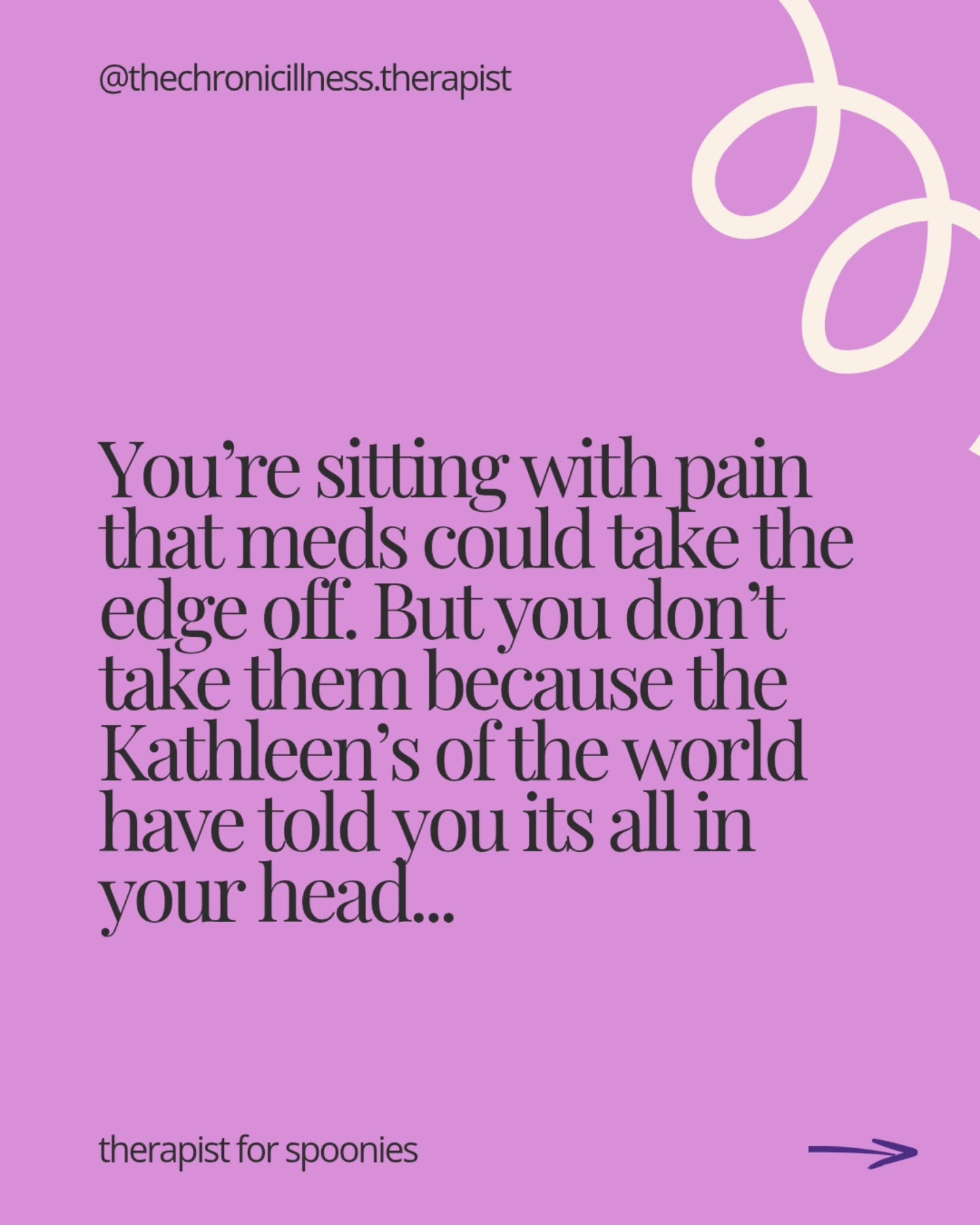 Been there, done that? 👀
I know it can feel like a never-ending battle of wills sometimes. But I'll be here shouting in your corner to support you until you can do it alone 💜
(p.s. no offence meant to all the other kind Kathleen's of the world!)
#chronicillness #spooniesupport #ableism