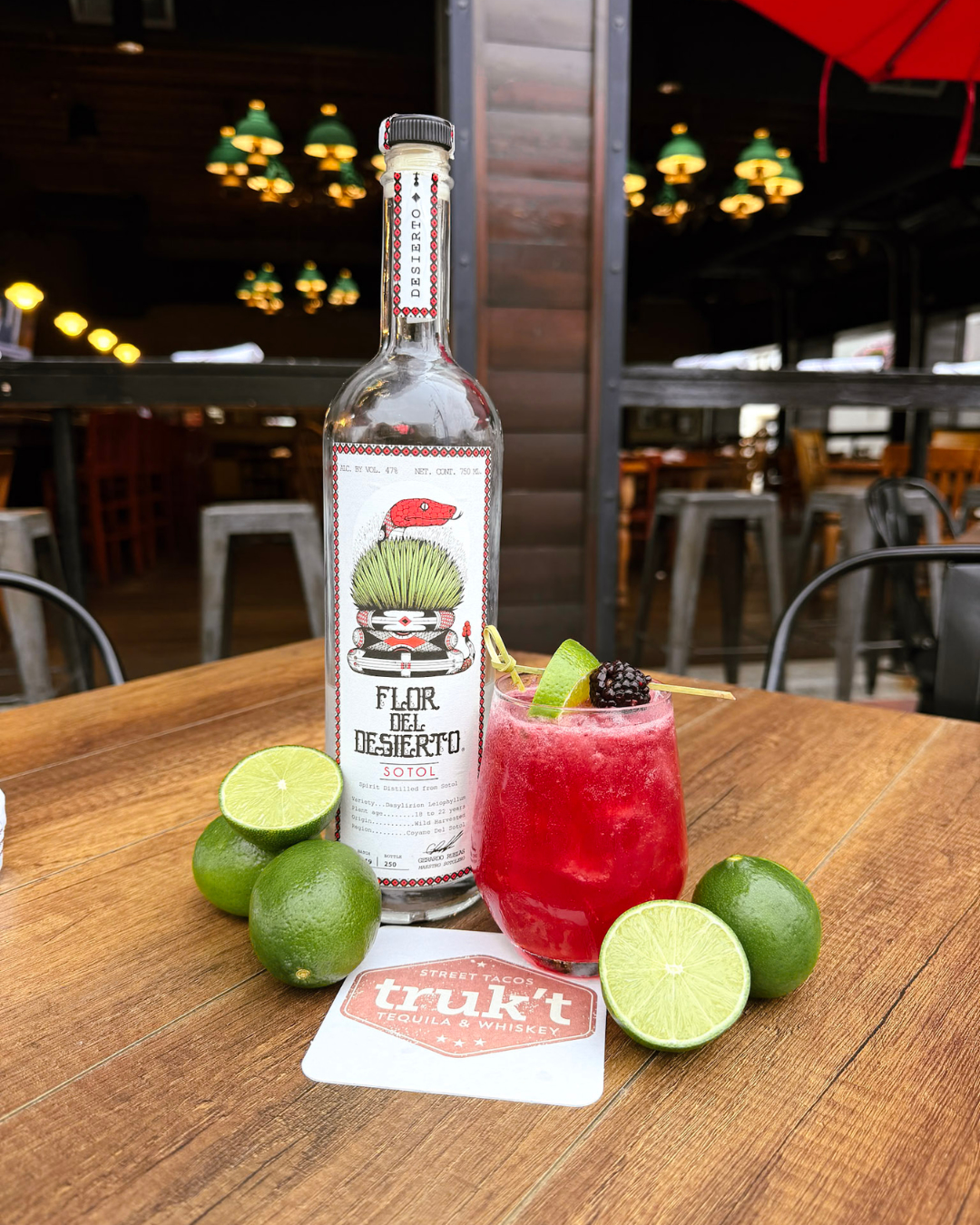 W.T.F. – weekly truk’t feature
BLACKBERRY & SMOKE – Flor Del Desierto, Giffard Mure, lime juice, blackberry simple syrup, angostura bitters, ginger beer.
Available through 8/23.